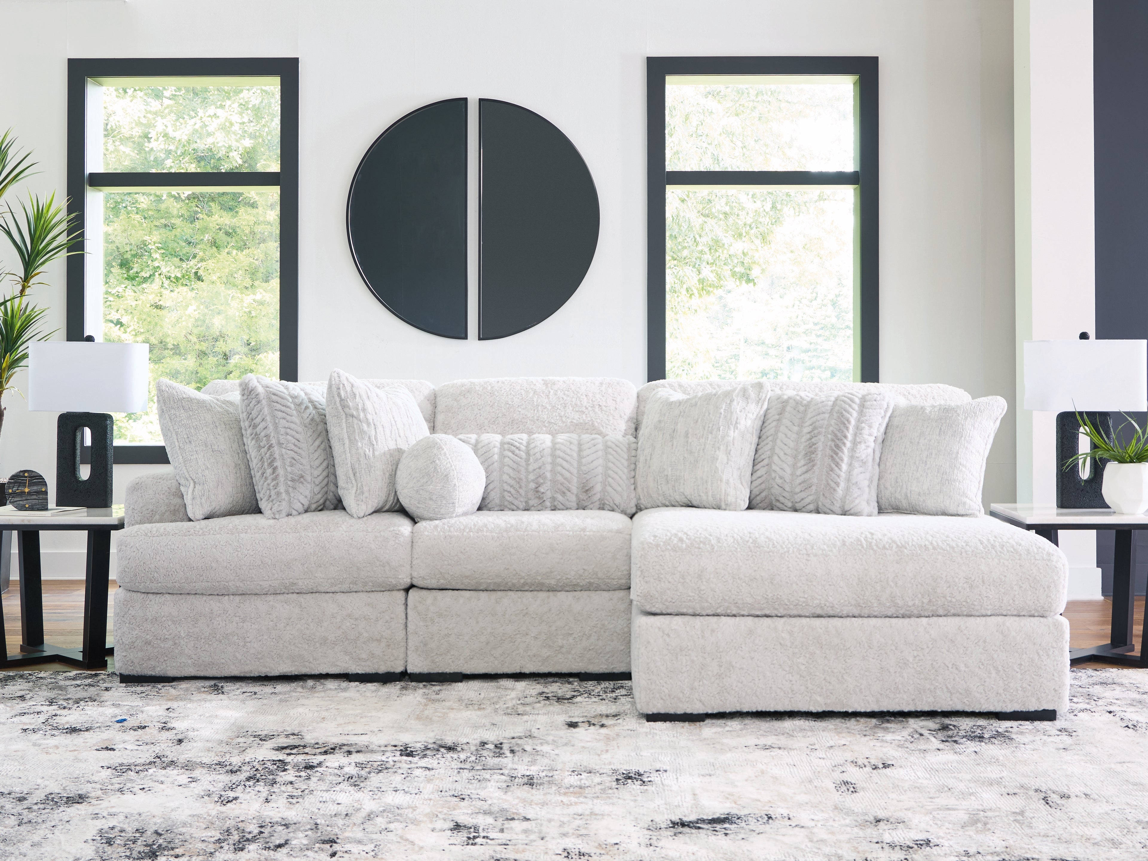 Elite Furniture Outlet - Ashley Furniture - Cuddle Plush Sectional - RAF 3-Piece Sectional with Chaise / Arctic - PC59106S1