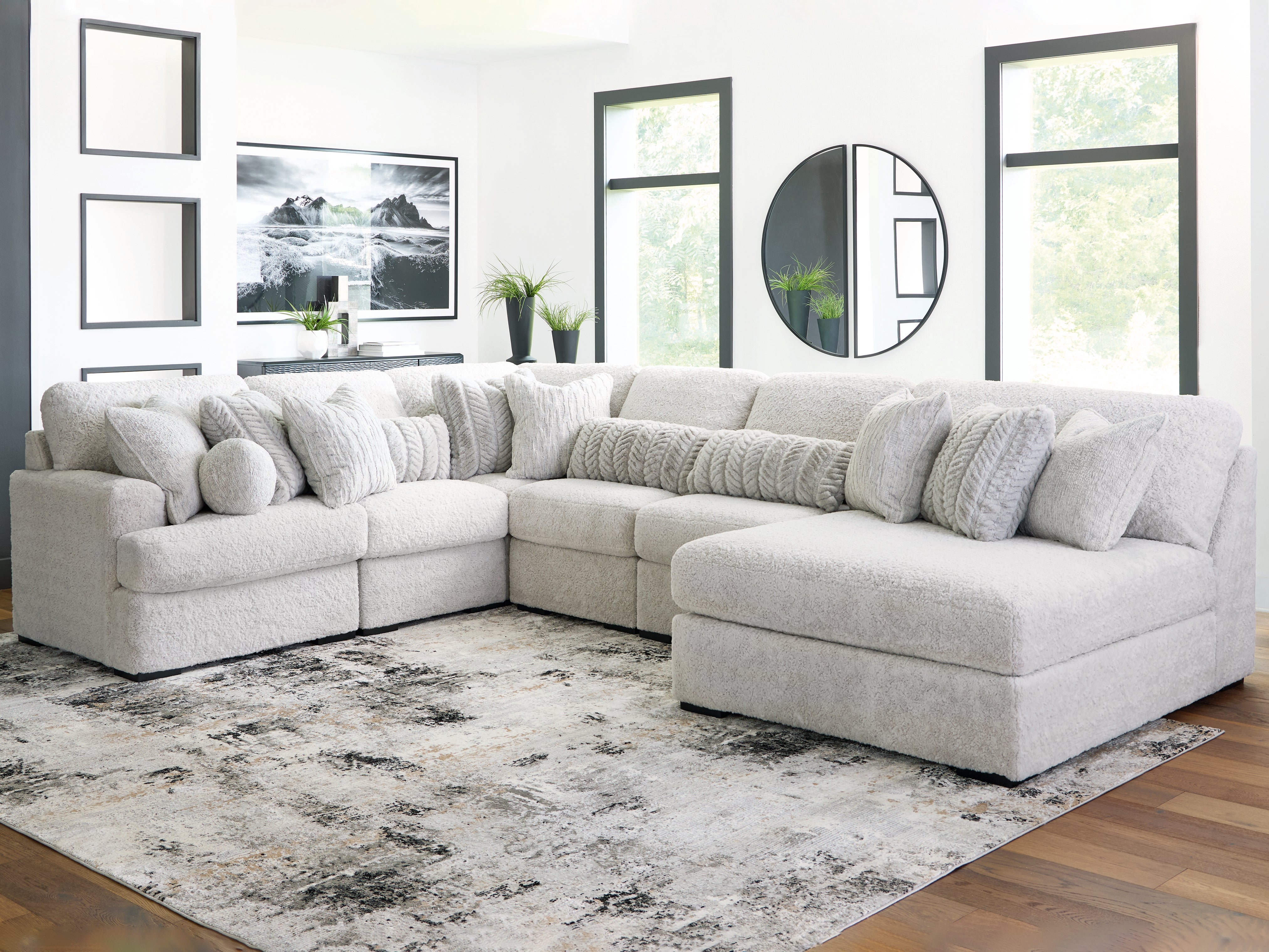 Elite Furniture Outlet - Ashley Furniture - Cuddle Plush Sectional - RAF 6-Piece Sectional with Chaise / Arctic - PC59106S3