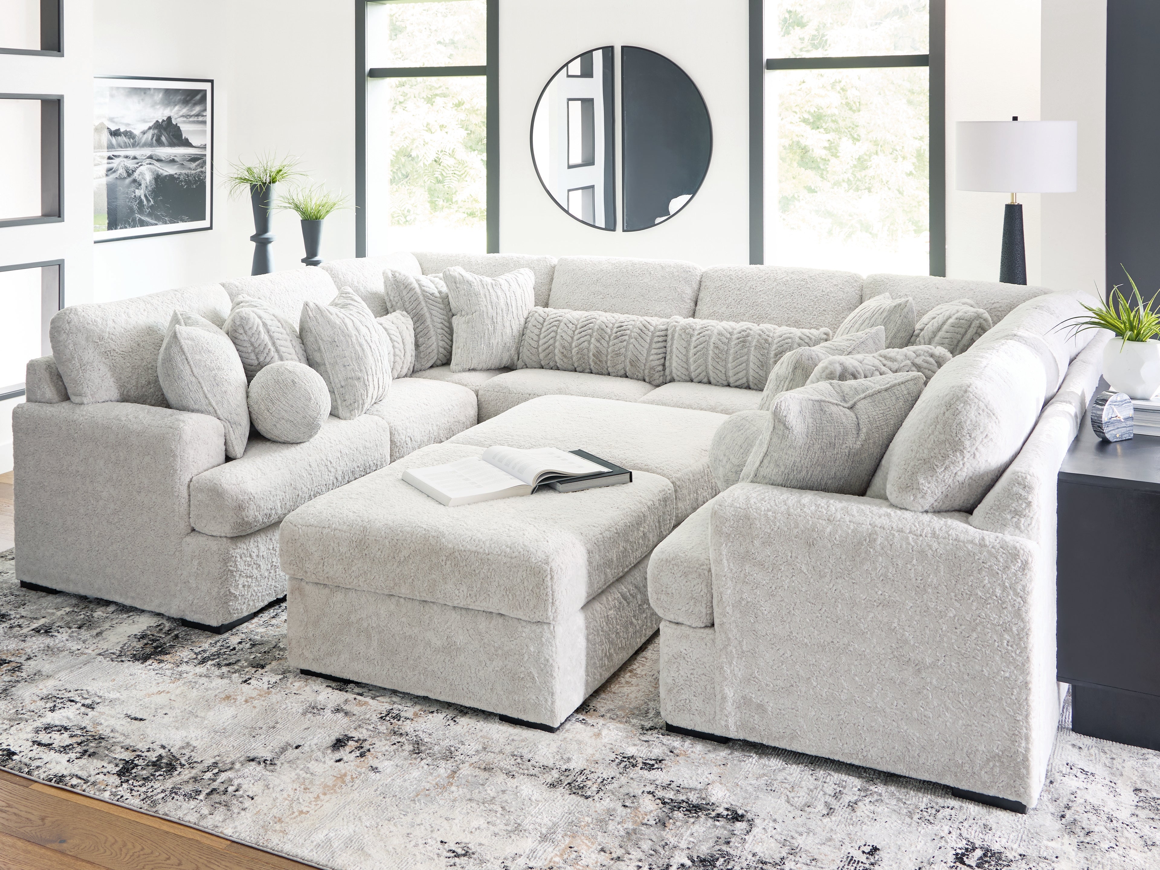 Elite Furniture Outlet - Ashley Furniture - Cuddle Plush Sectional - RAF 10-Piece Sectional / Arctic - PC59106S10