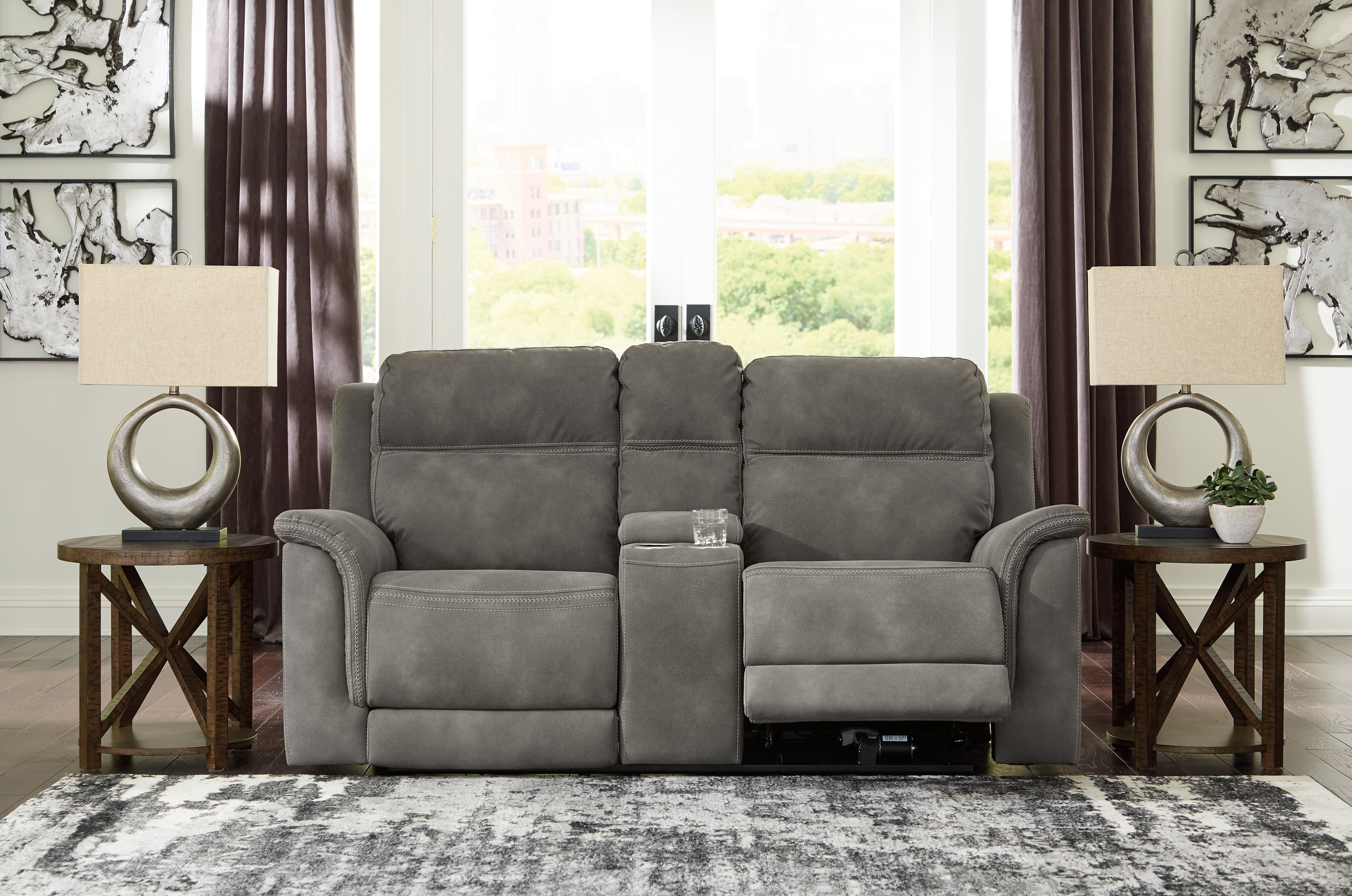 Elite Furniture Outlet - Ashley Furniture - Next-Gen DuraPella Living Room - PWR REC Loveseat/CON/ADJ HDRST / Slate - 5930118