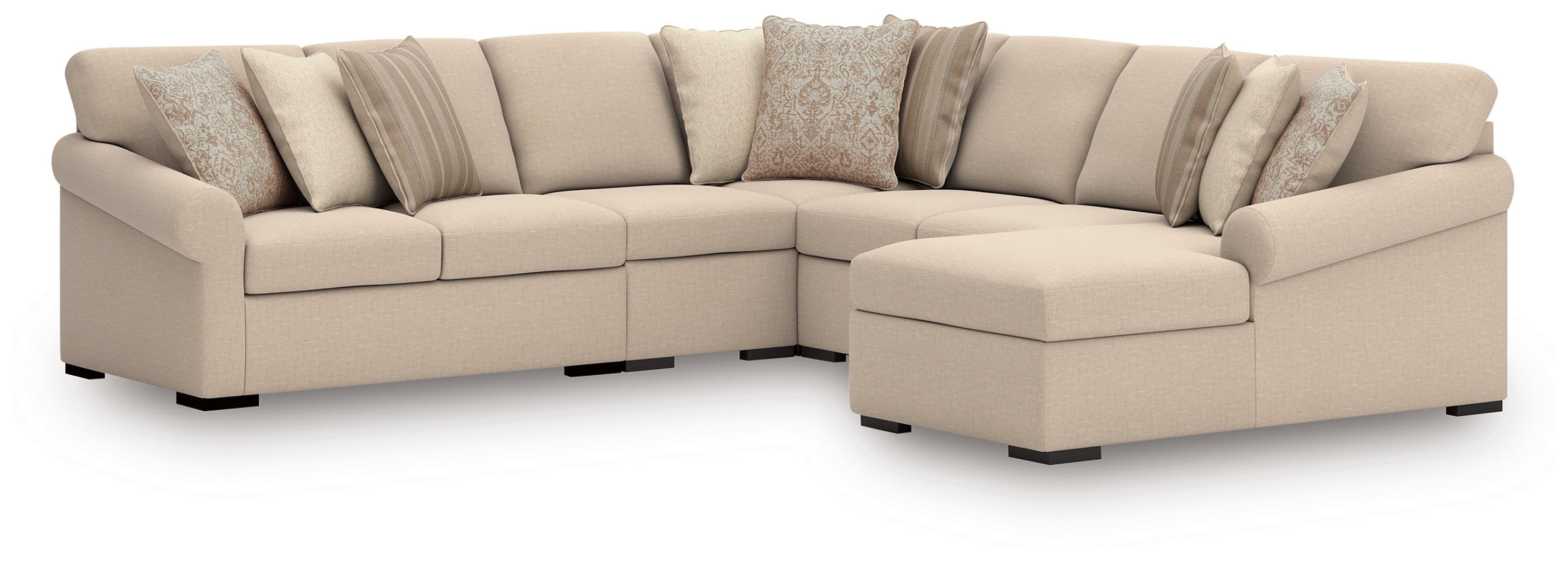 Elite Furniture Outlet - Ashley Furniture - LadyMae Sectional - RAF 5-Piece Sectional with Chaise / Twill - 59404S4