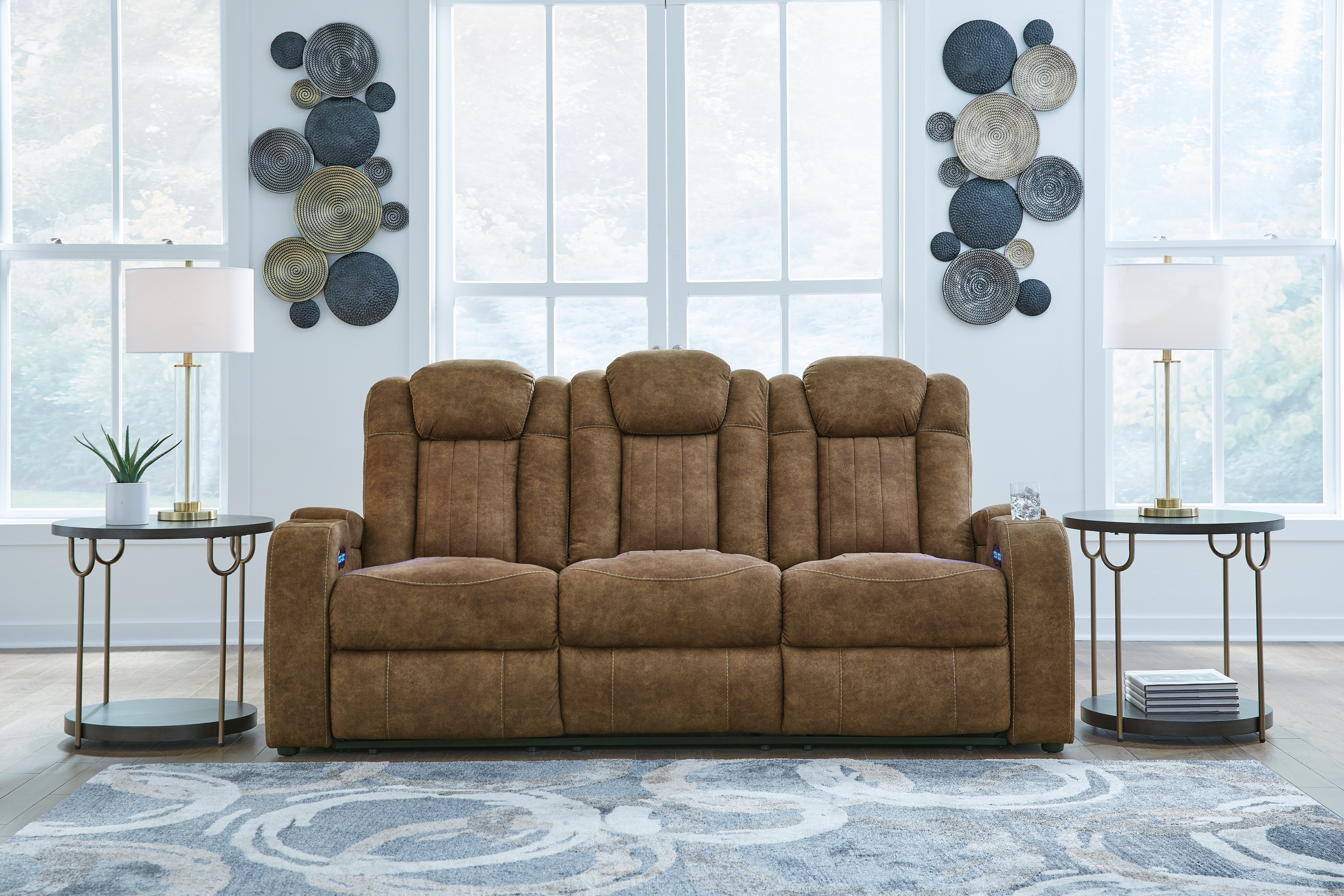 Elite Furniture Outlet - Ashley Furniture - Wolfridge Living Room - PWR REC Sofa with ADJ Headrest / Brindle - 6070315