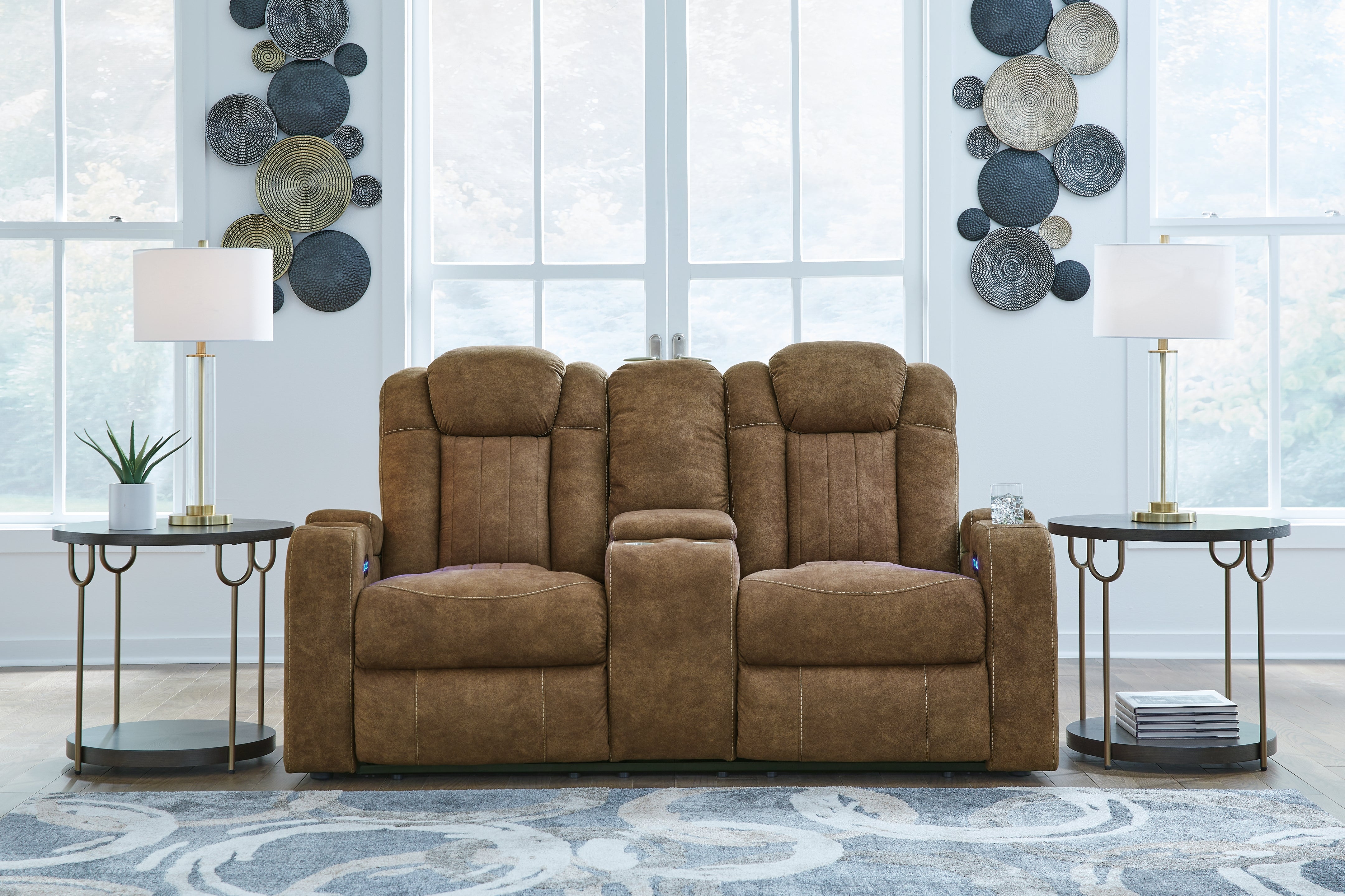 Elite Furniture Outlet - Ashley Furniture - Wolfridge Living Room - PWR REC Loveseat/CON/ADJ HDRST / Brindle - 6070318
