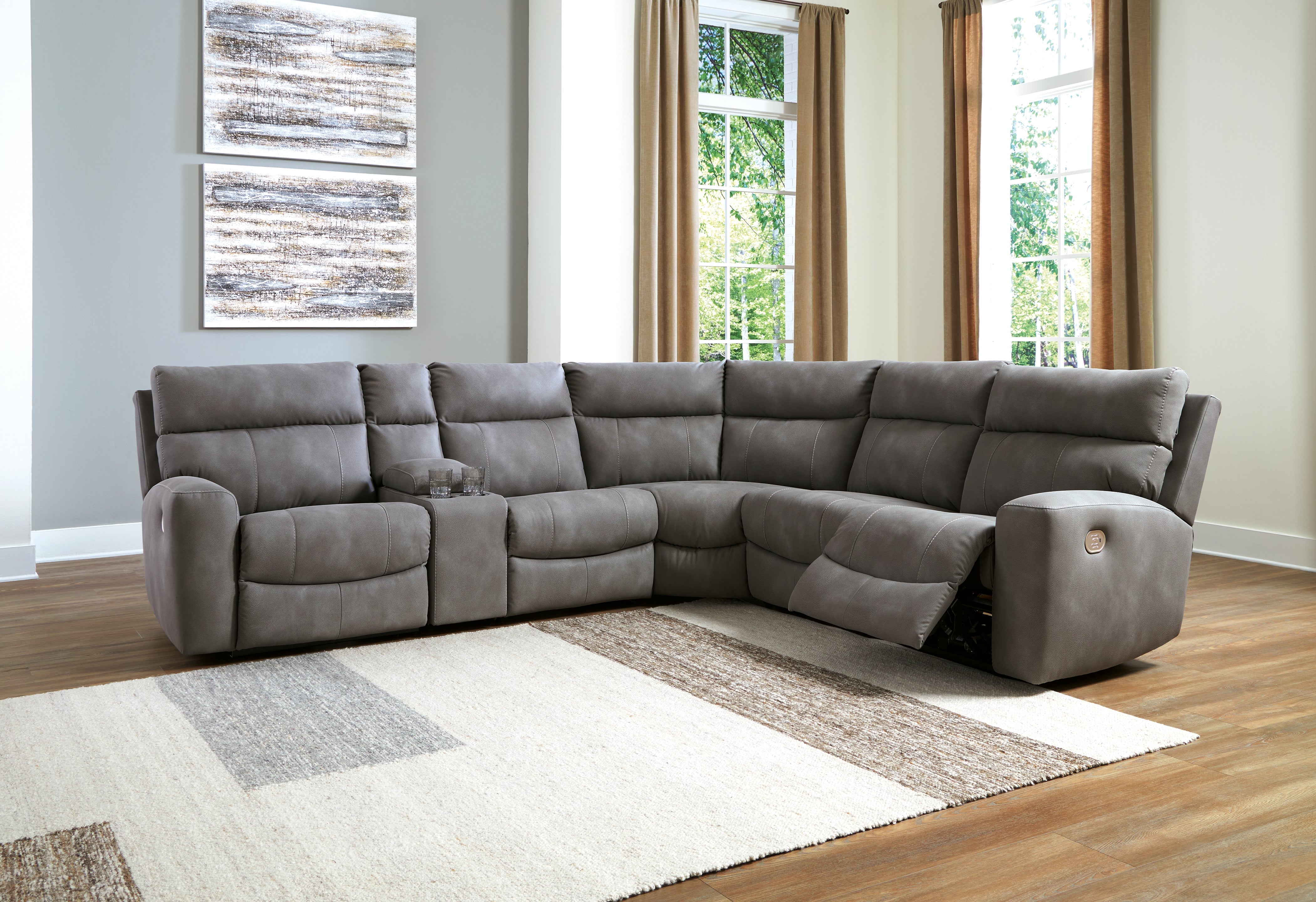Elite Furniture Outlet - Ashley Furniture - Next-Gen DuraPella Sectional - 6-Piece Power Reclining Sectional / Slate - 61003S7