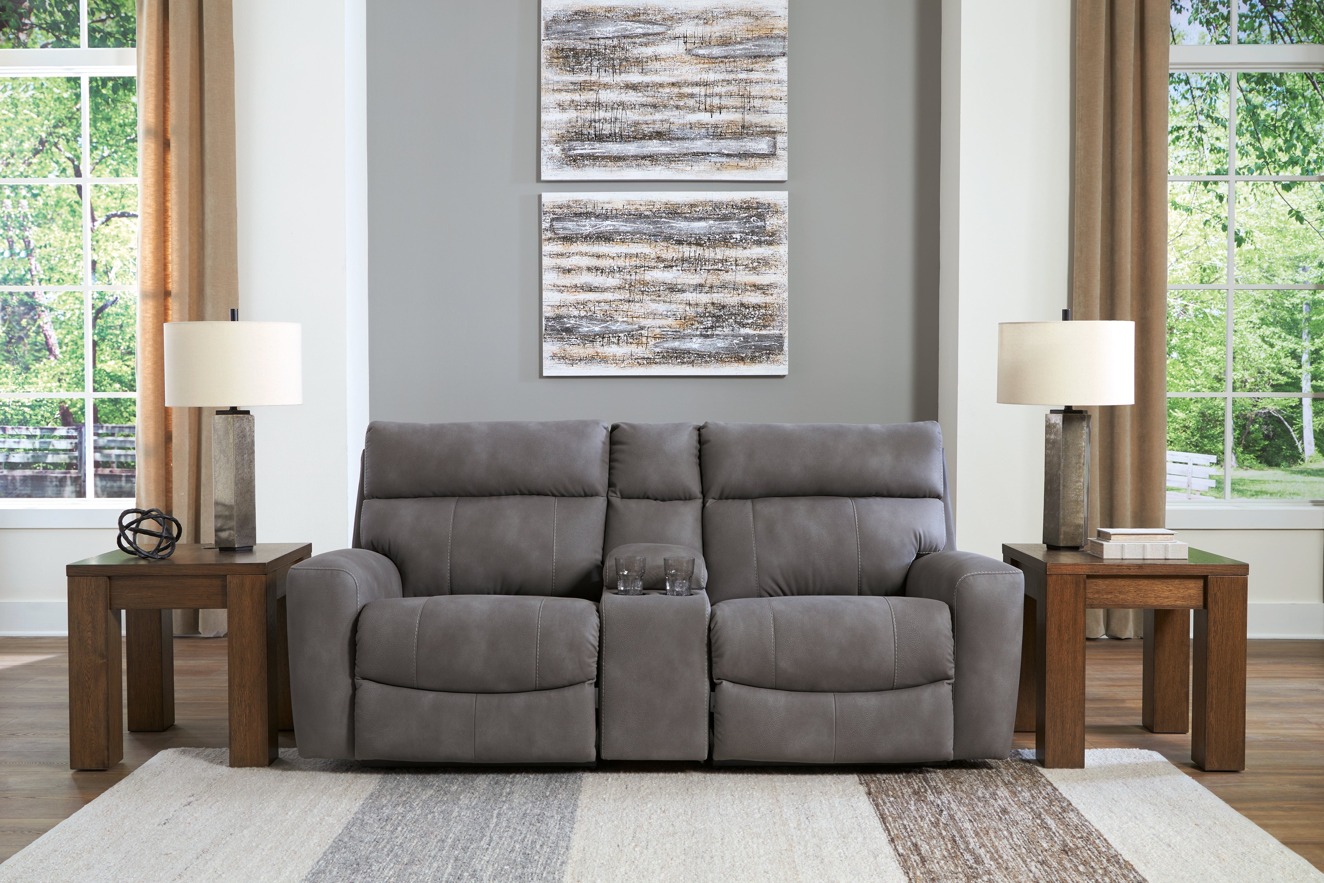 Elite Furniture Outlet - Ashley Furniture - Next-Gen DuraPella Sectional - 3-Piece Power Reclining Sectional Loveseat with Console / Slate - 61003S3