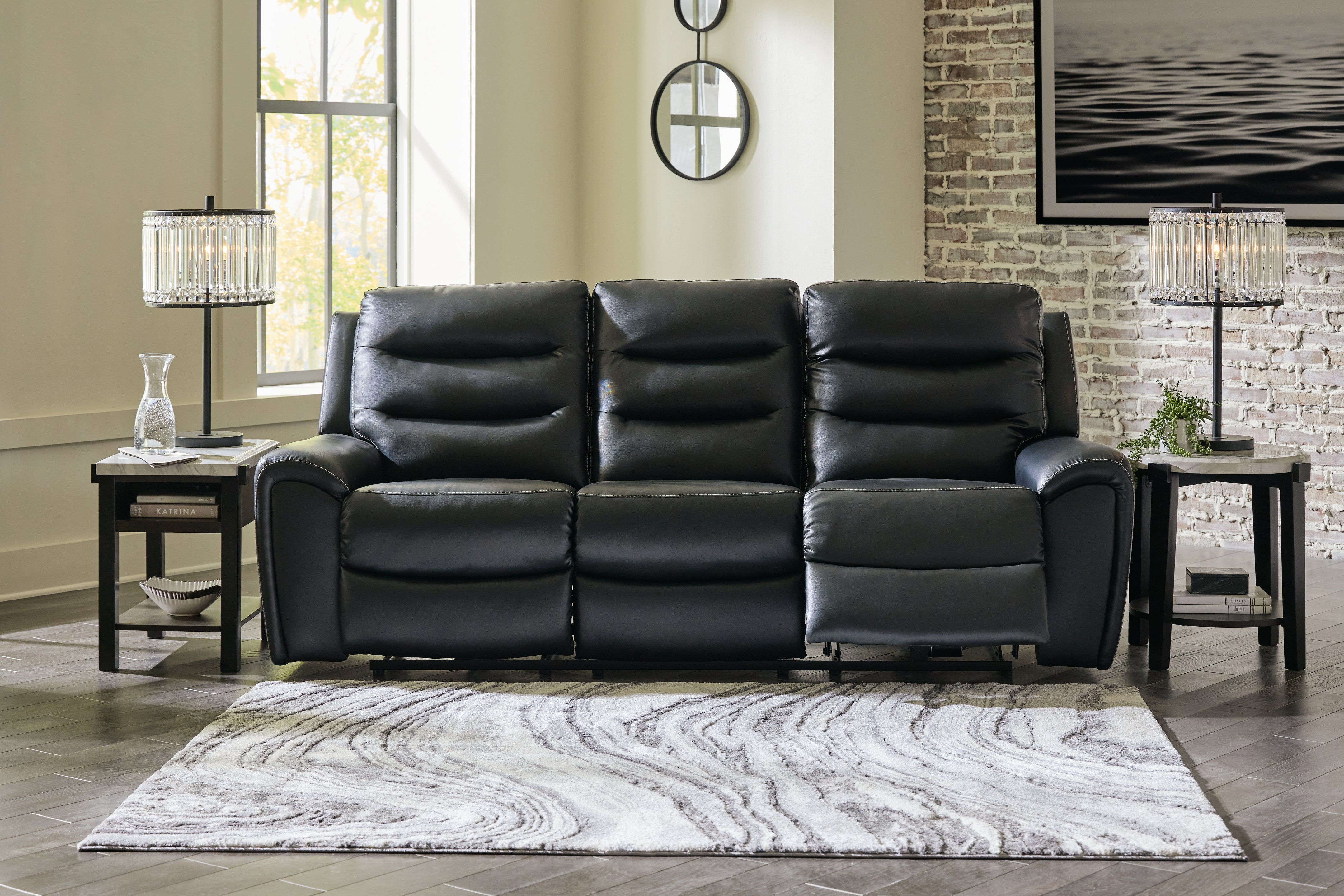 Elite Furniture Outlet - Ashley Furniture - Warlin Living Room - PWR REC Sofa with ADJ Headrest / Black - 6110515