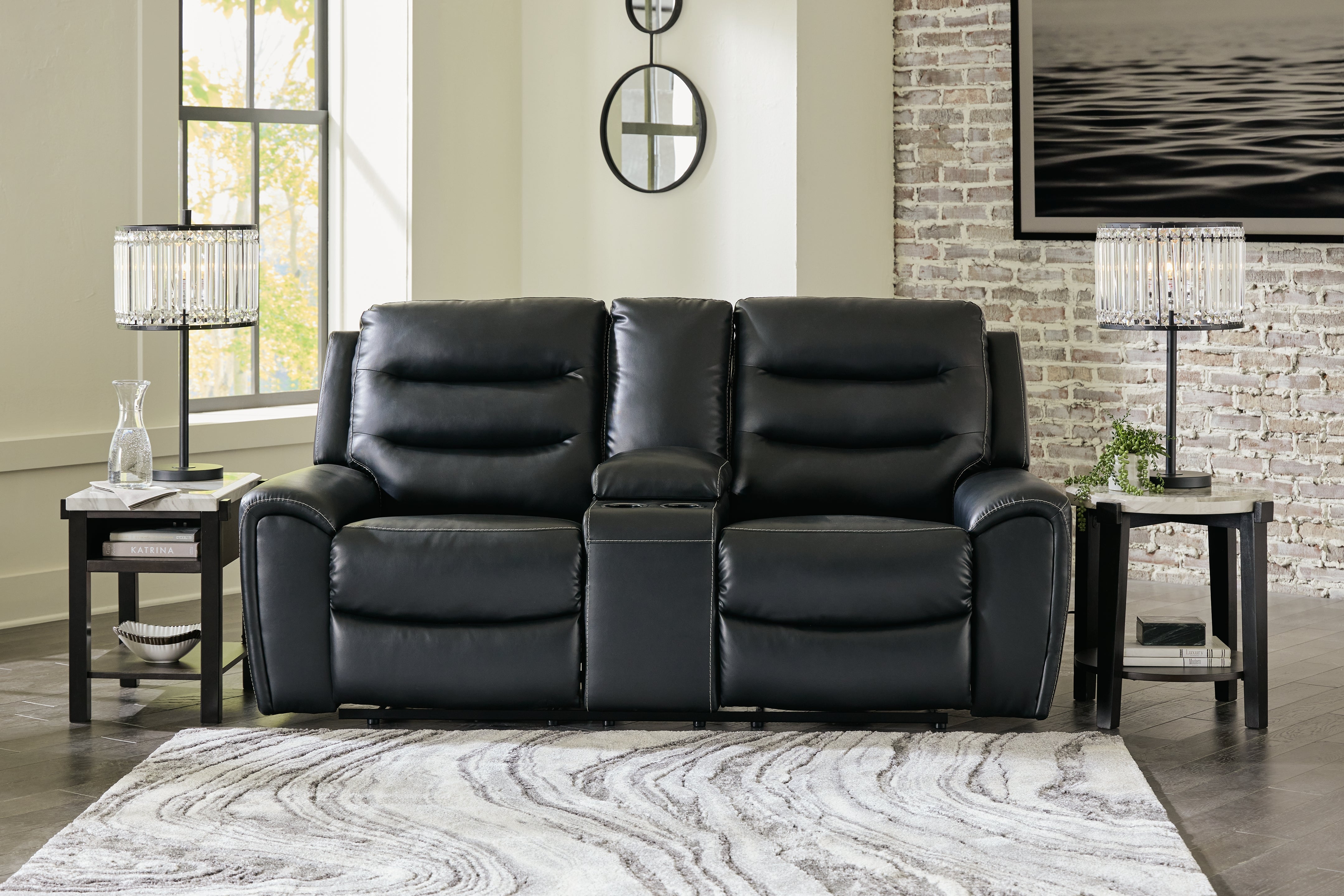 Elite Furniture Outlet - Ashley Furniture - Warlin Living Room - PWR REC Loveseat/CON/ADJ HDRST / Black - 6110518