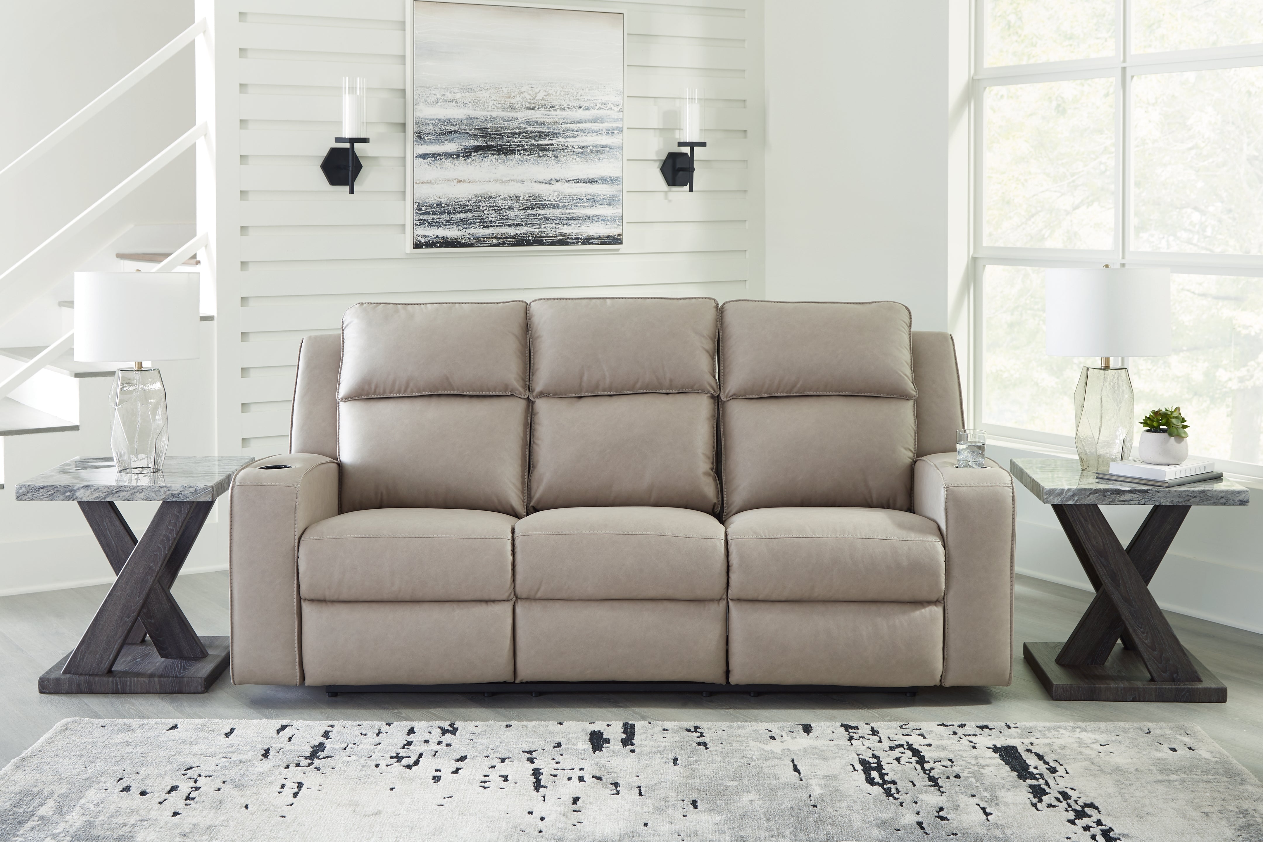 Elite Furniture Outlet - Ashley Furniture - Lavenhorne Living Room - REC Sofa w/Drop Down Table / Pebble - 6330789