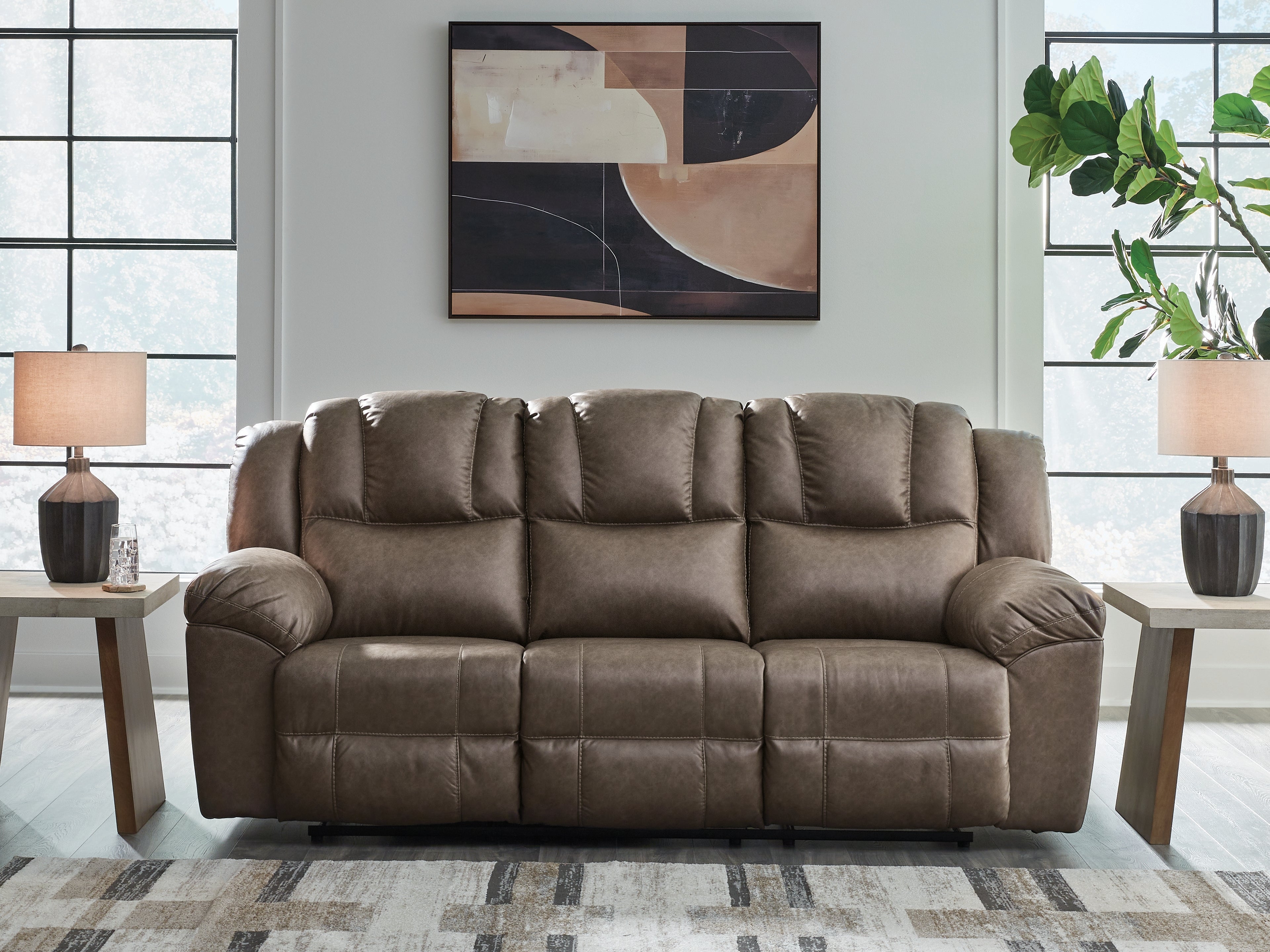 Elite Furniture Outlet - Ashley Furniture - Lowilla Living Room - Reclining Sofa / Driftwood - PC6450688