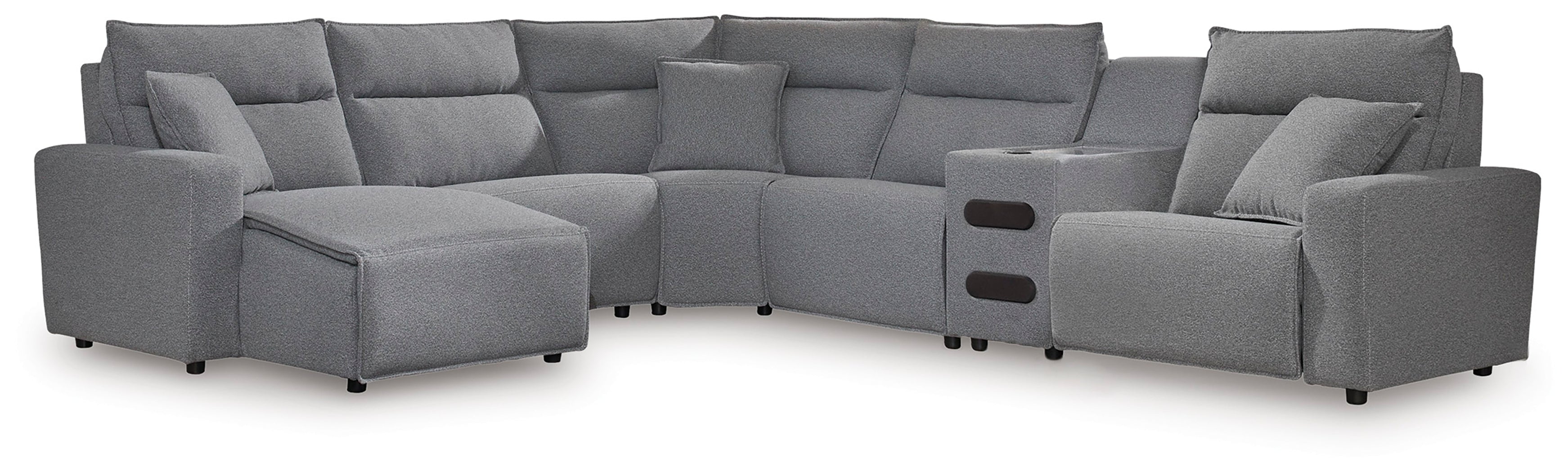 Elite Furniture Outlet - Ashley Furniture - ModMax II Sectional - 6-Piece Reclining Sectional with Chaise and Audio Console / Salt and Pepper - 65906S29