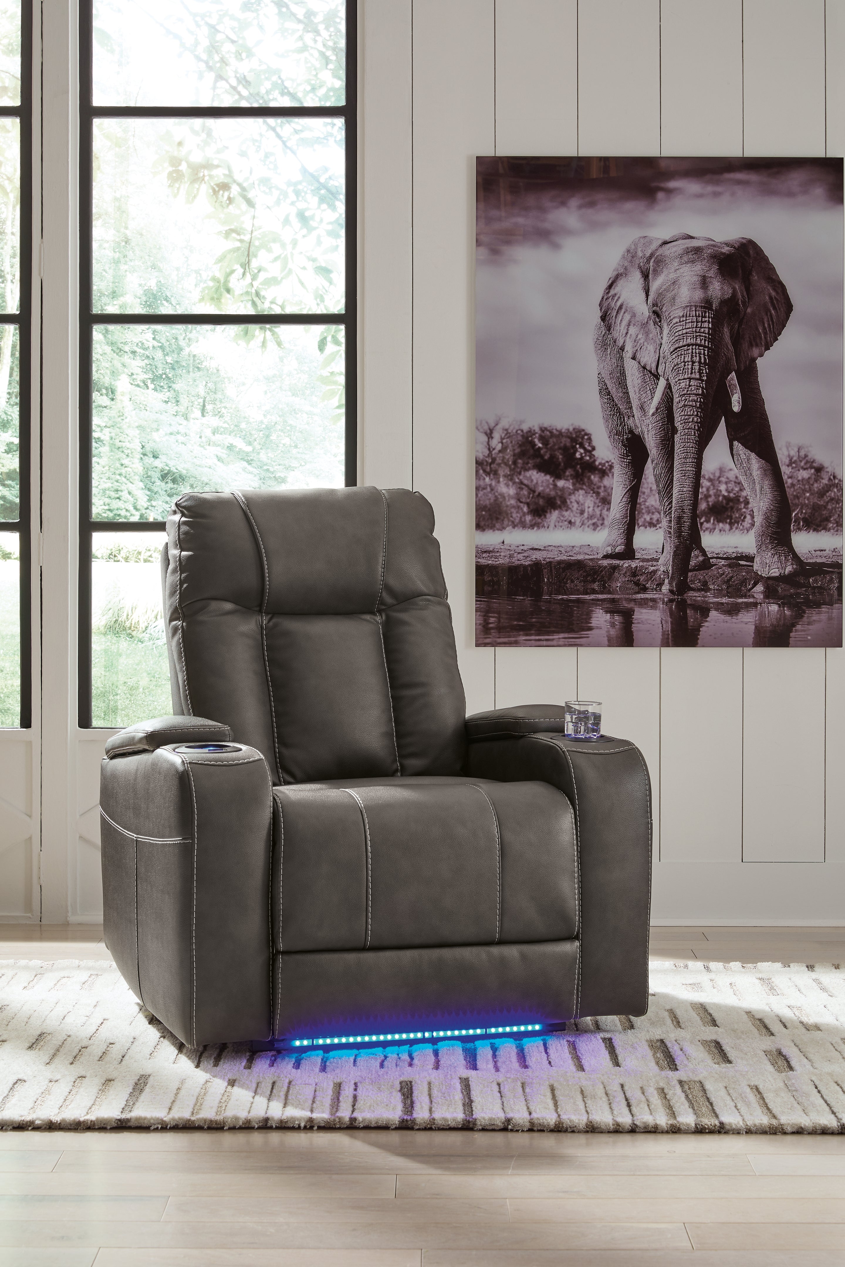Elite Furniture Outlet - Ashley Furniture - Feazada Living Room - PWR Recliner/ADJ Headrest / Shadow - 6620513