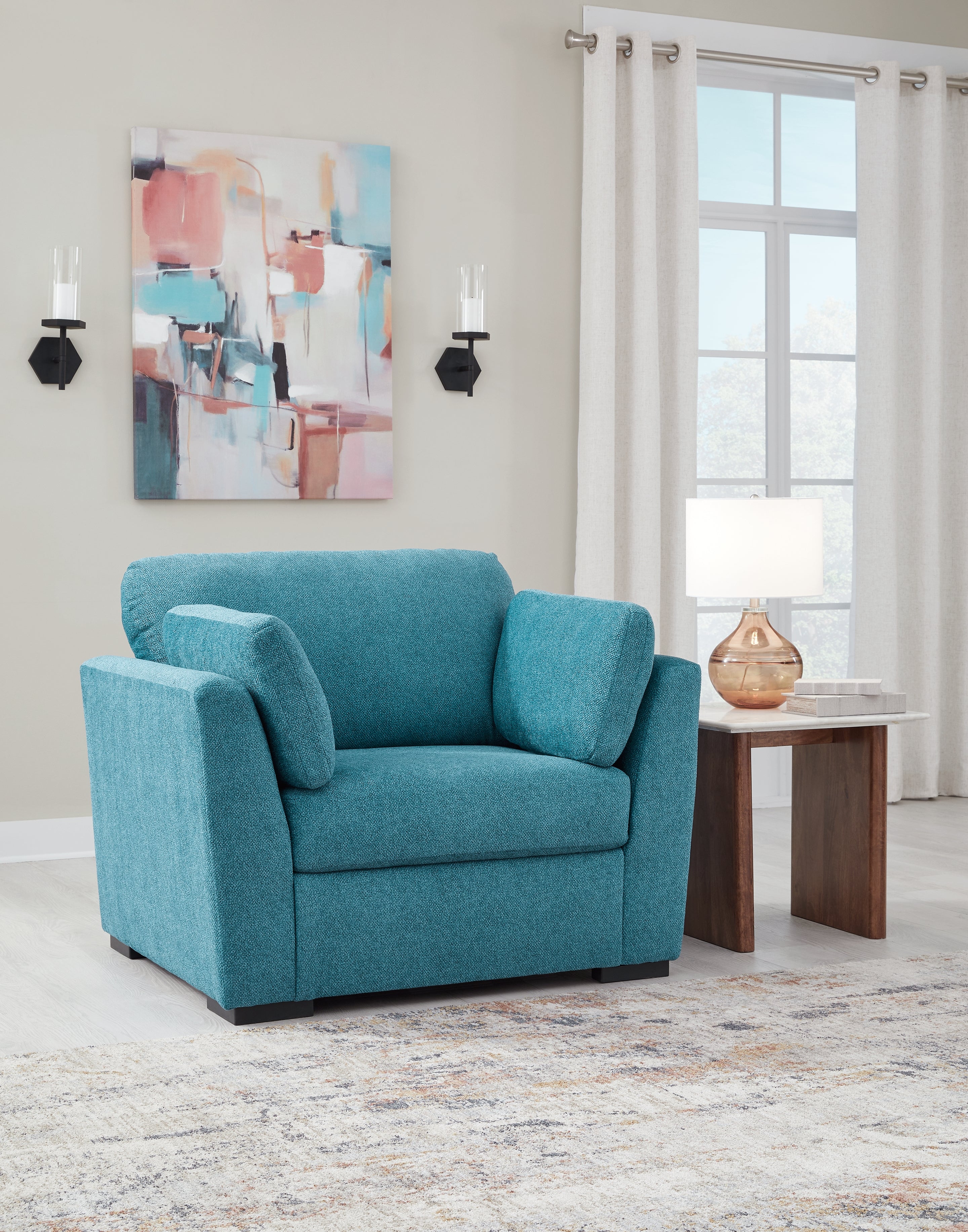 Elite Furniture Outlet - Ashley Furniture - Keerwick Living Room - Chair and a Half / Teal - 6750723