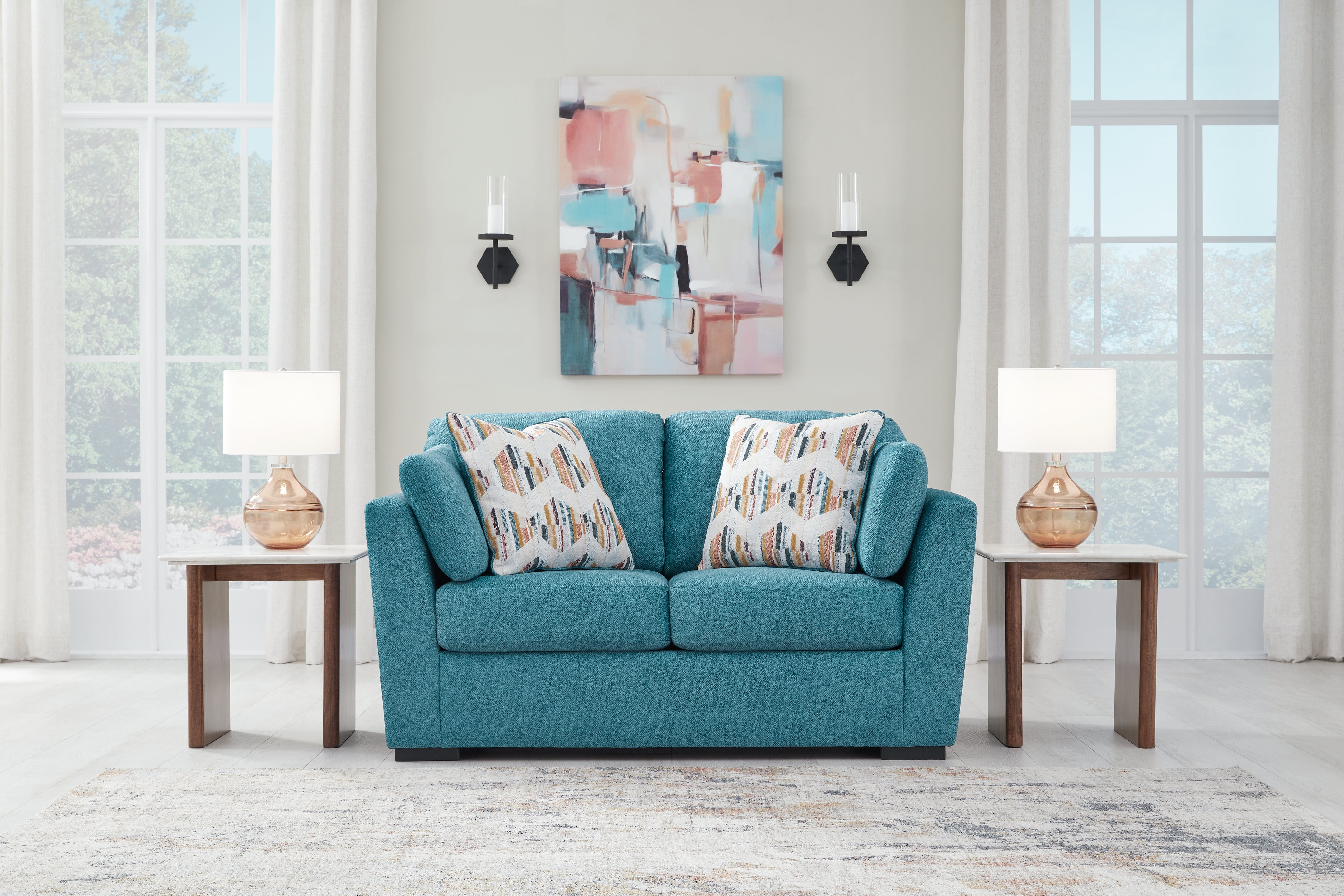 Elite Furniture Outlet - Ashley Furniture - Keerwick Living Room - Loveseat / Teal - 6750735