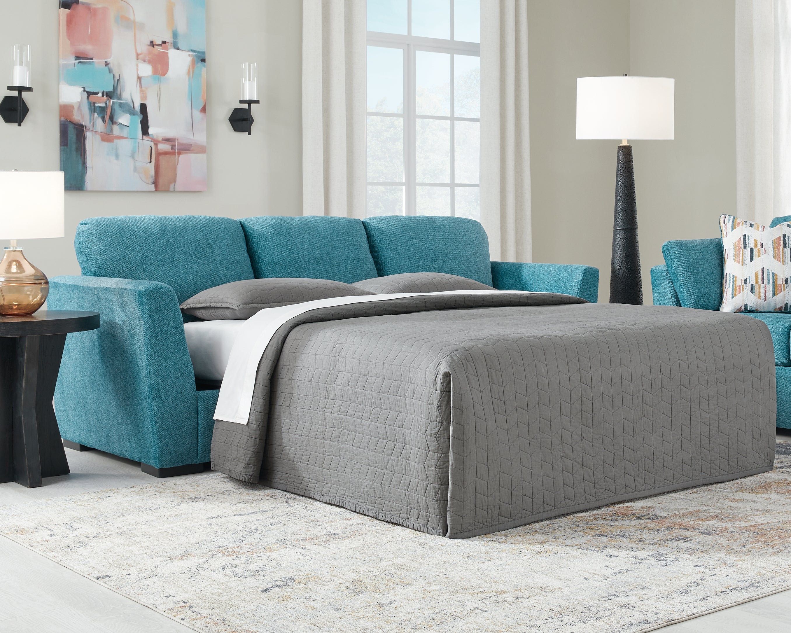 Elite Furniture Outlet - Ashley Furniture - Keerwick Living Room - Queen Sofa Sleeper / Teal - 6750739