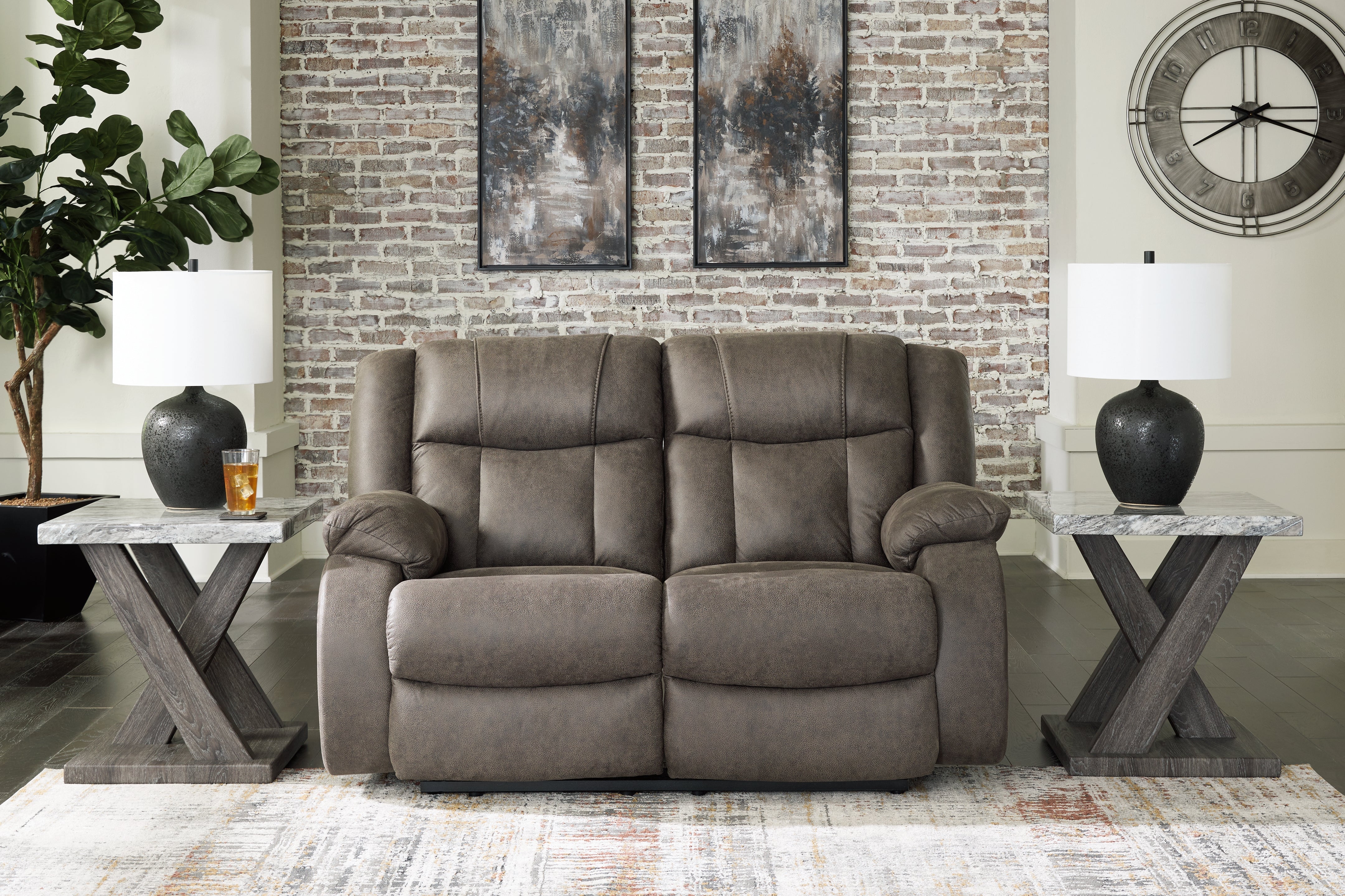 Elite Furniture Outlet - Ashley Furniture - First Base Living Room - Reclining Loveseat / Gunmetal - 6880486