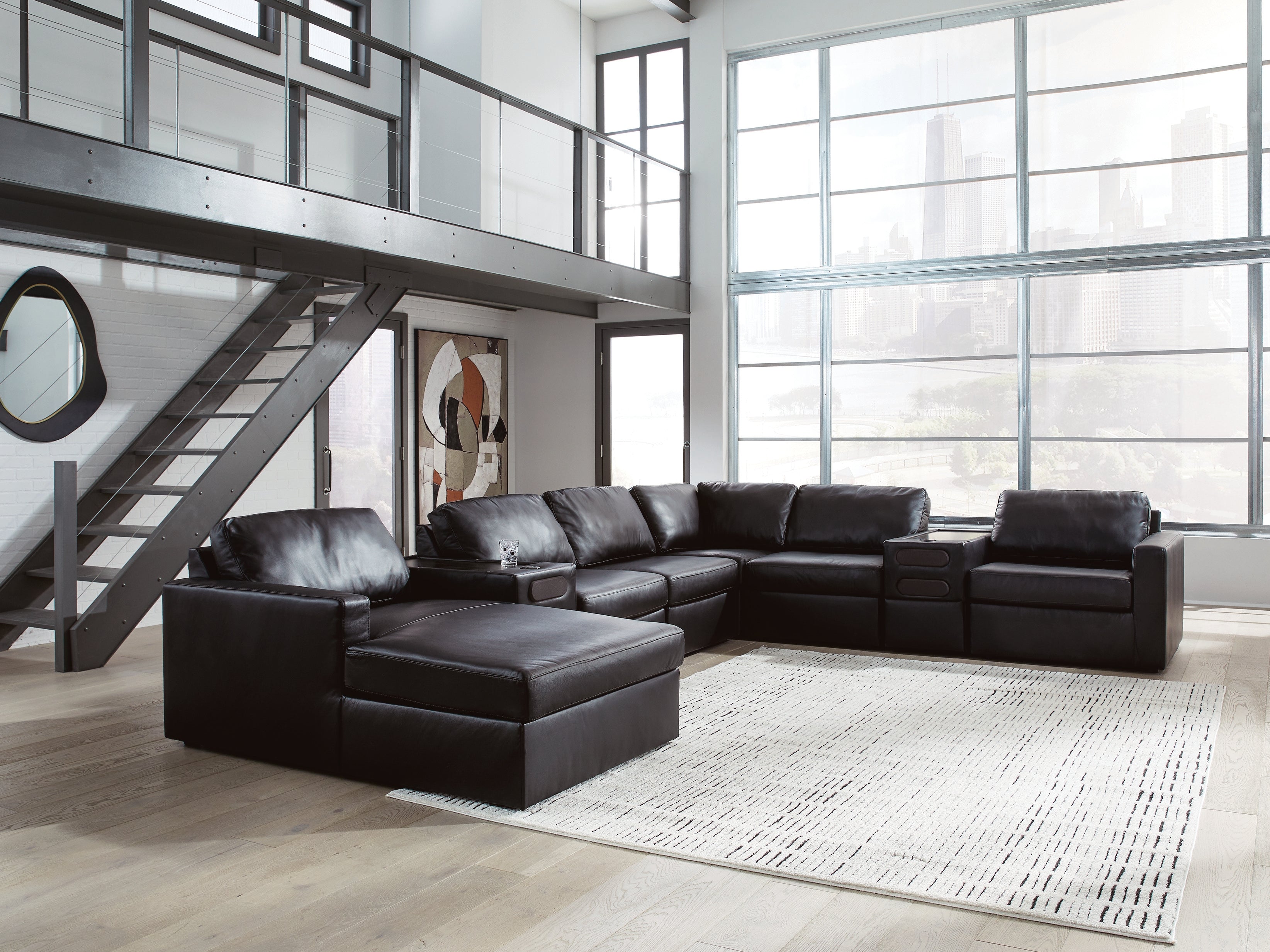 Elite Furniture Outlet - Ashley Furniture - ModMax II Sectional - RAF 8-Piece Sectional with Chaise and Audio Consoles / Black - 74305S47