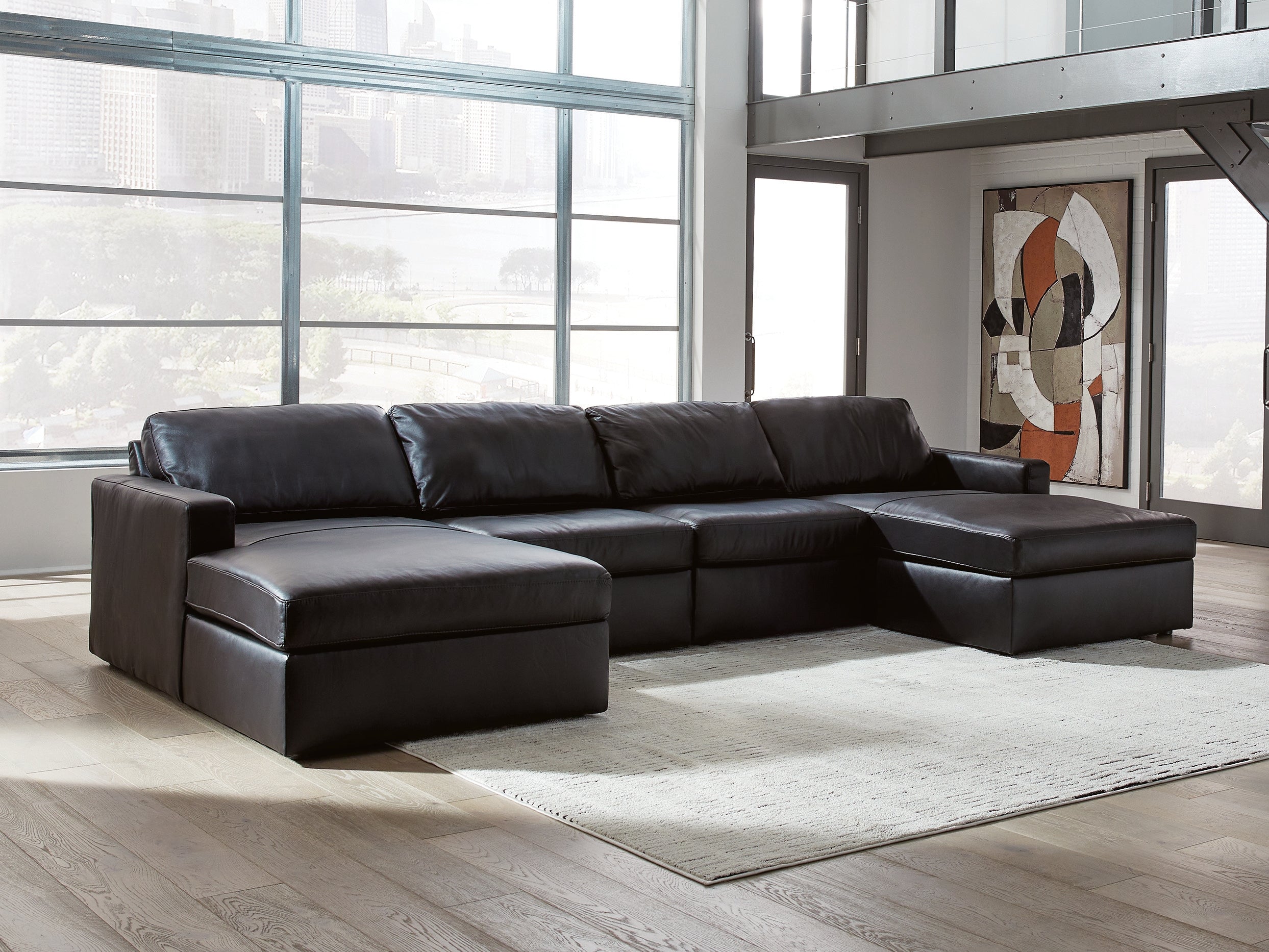 Elite Furniture Outlet - Ashley Furniture - ModMax II Sectional - RAF 4-Piece Double Chaise Sectional / Black - 74305S19