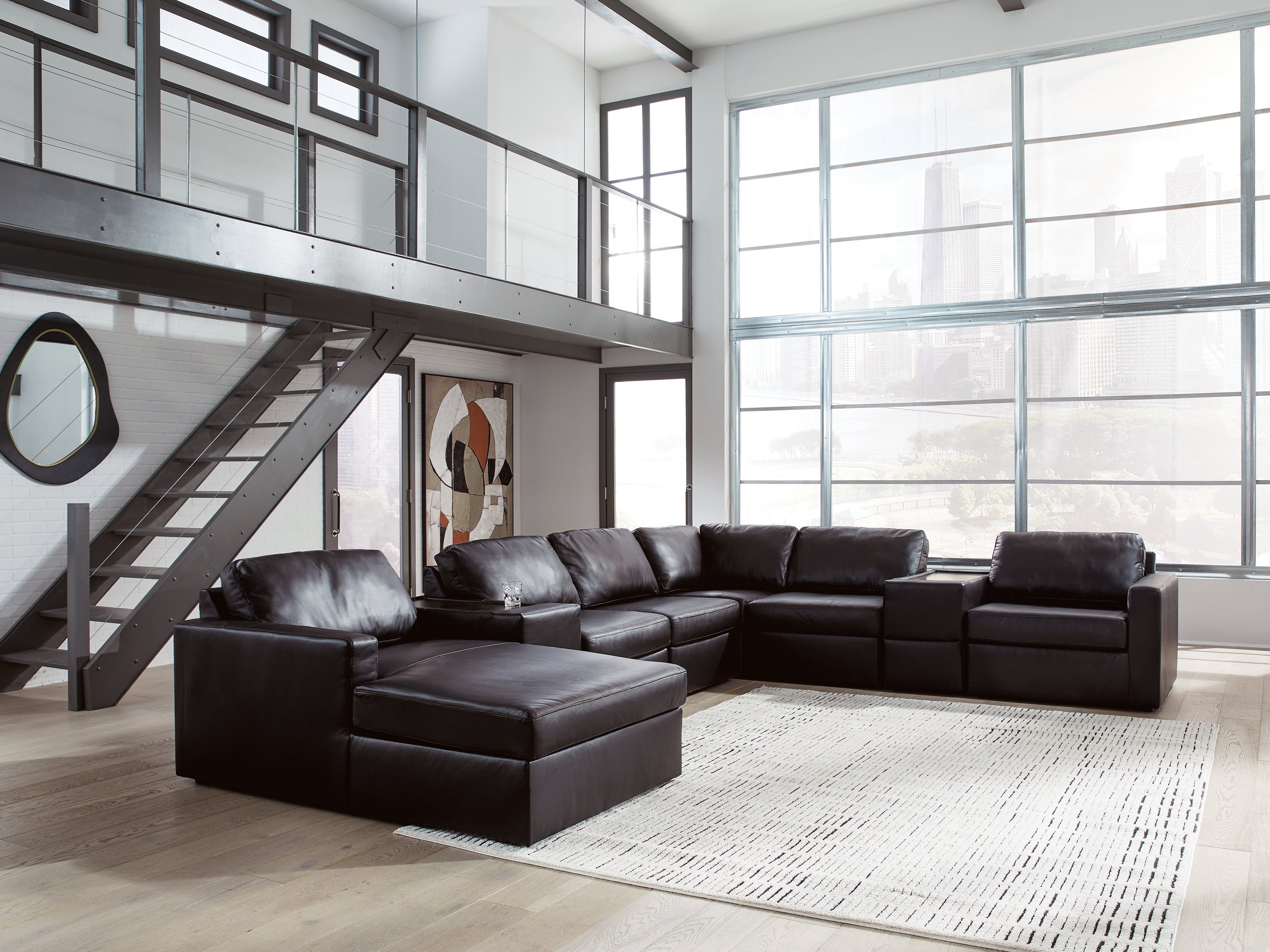 Elite Furniture Outlet - Ashley Furniture - ModMax II Sectional - RAF 8-Piece Sectional with Chaise and Storage Consoles / Black - 74305S43