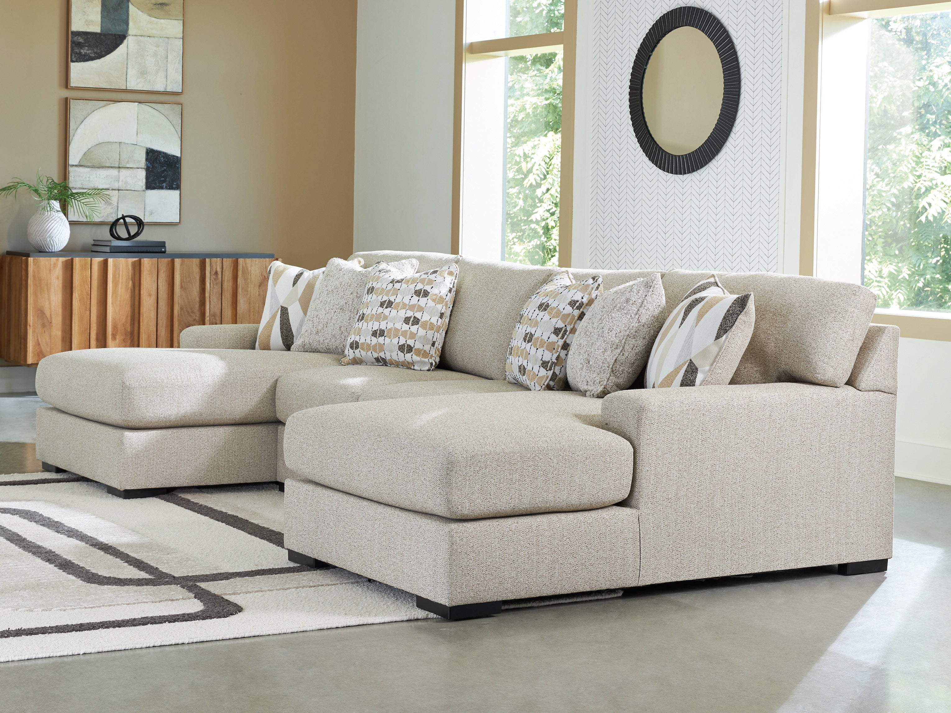 Elite Furniture Outlet - Ashley Furniture - Laurelgrove Sectional - RAF 3-Piece Double Chaise Sectional / Pebble - 75105S7