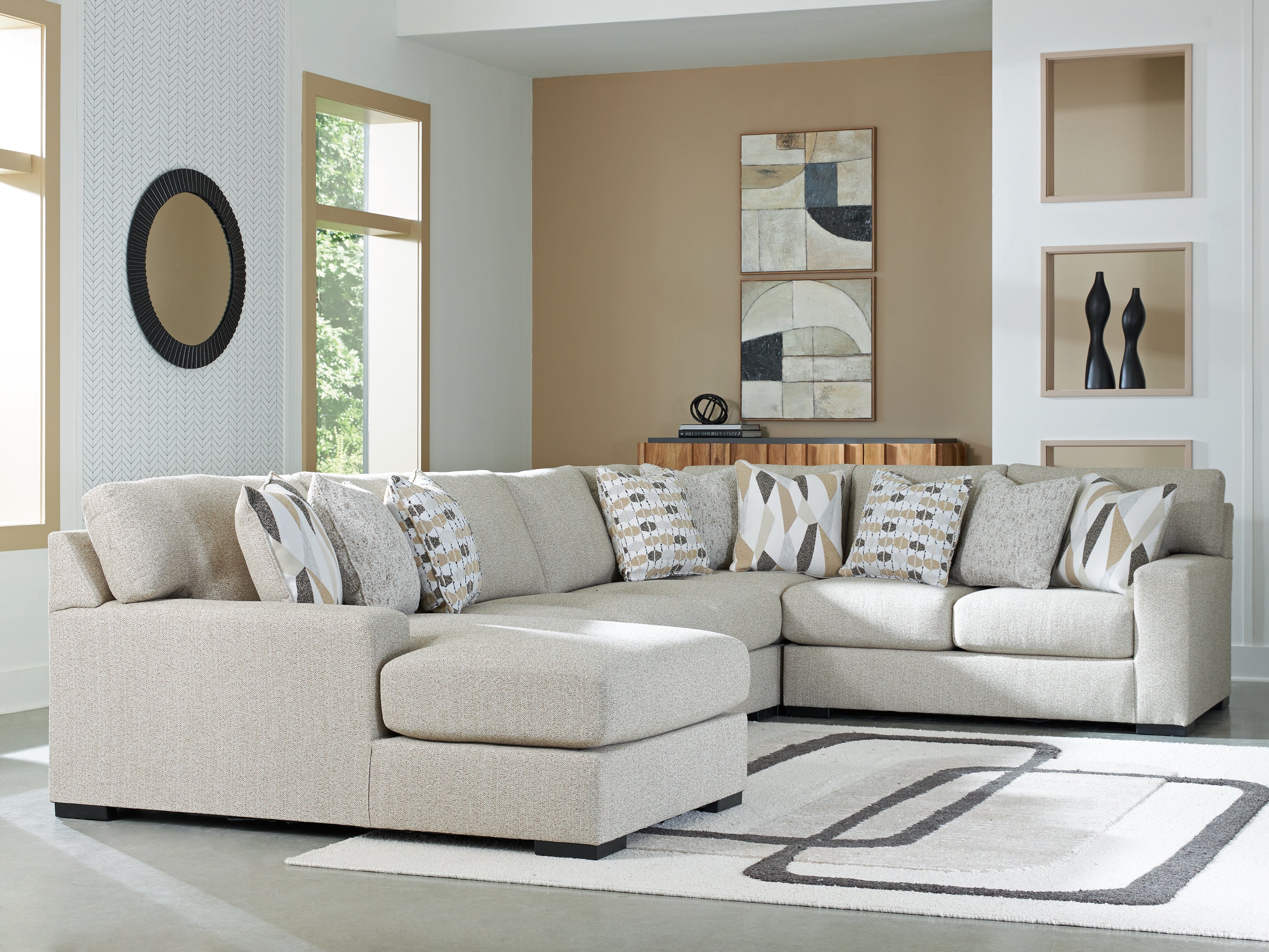Elite Furniture Outlet - Ashley Furniture - Laurelgrove Sectional - RAF 5-Piece Sectional with Chaise / Pebble - 75105S11