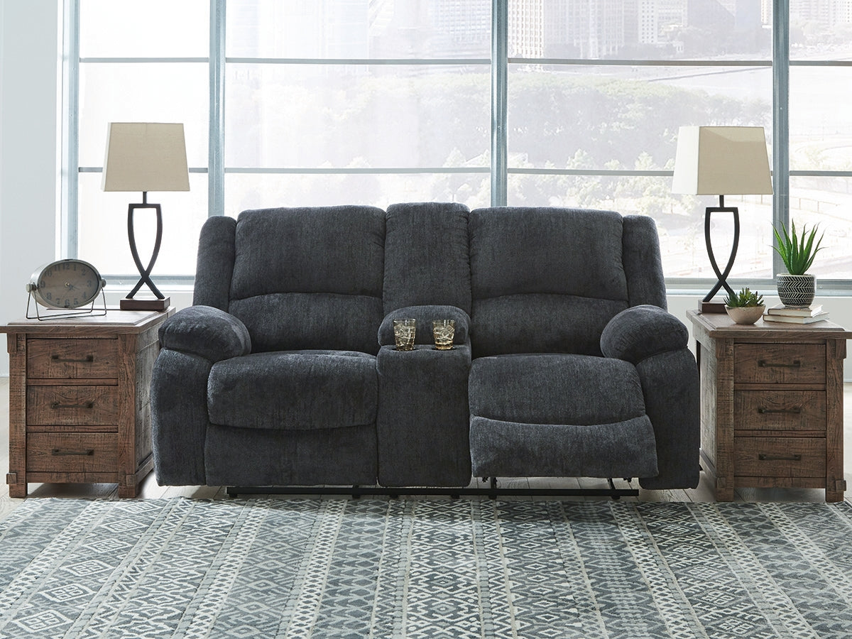 Elite Furniture Outlet - Ashley Furniture - Draycoll Living Room - DBL Rec Loveseat w/Console / Slate - 7650494