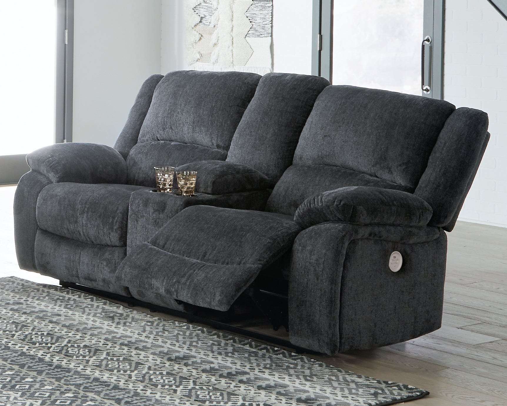 Elite Furniture Outlet - Ashley Furniture - Draycoll Living Room - DBL REC PWR Loveseat w/Console / Slate - 7650496