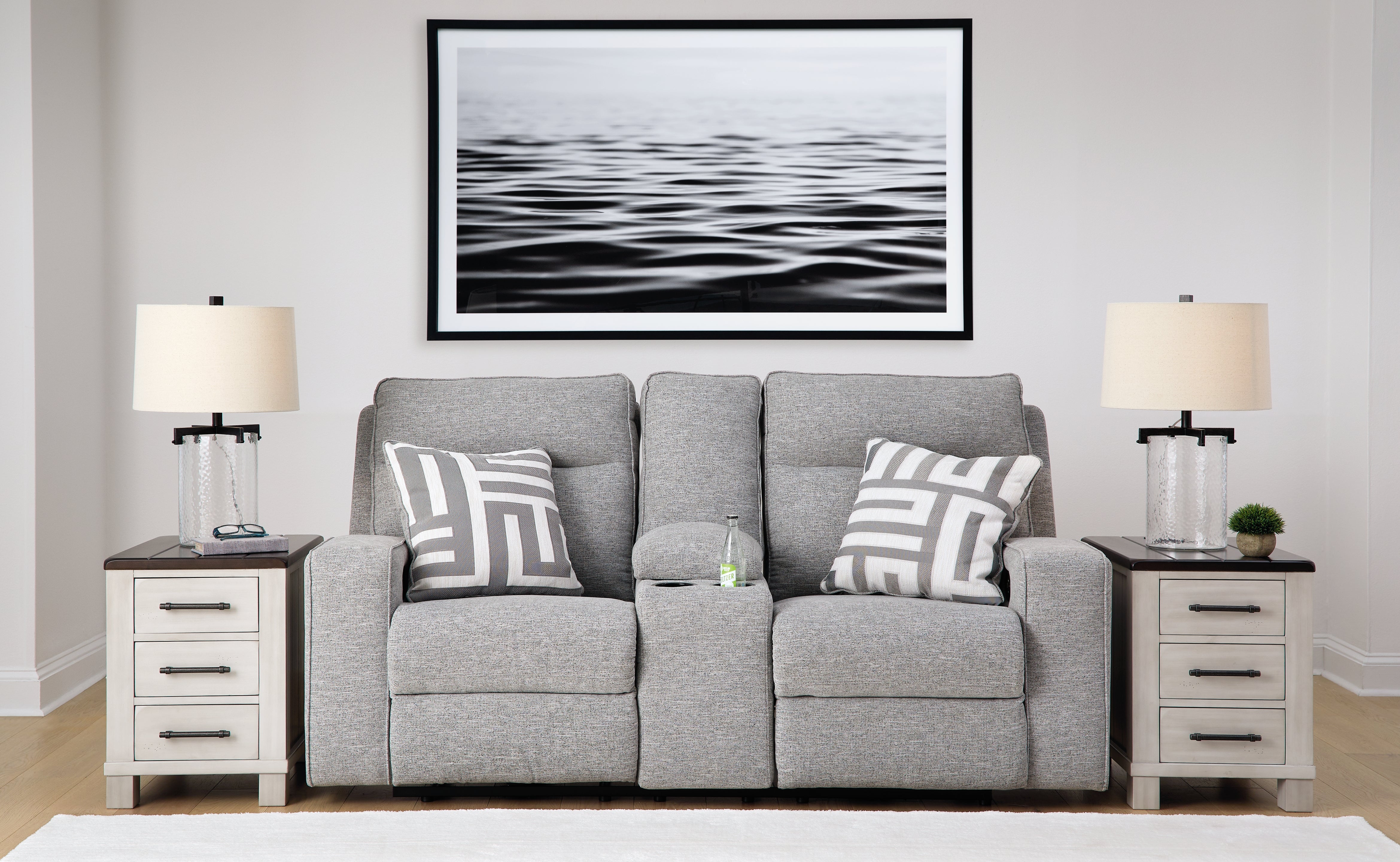 Elite Furniture Outlet - Ashley Furniture - Biscoe Living Room - PWR REC Loveseat/CON/ADJ HDRST / Pewter - 9050318