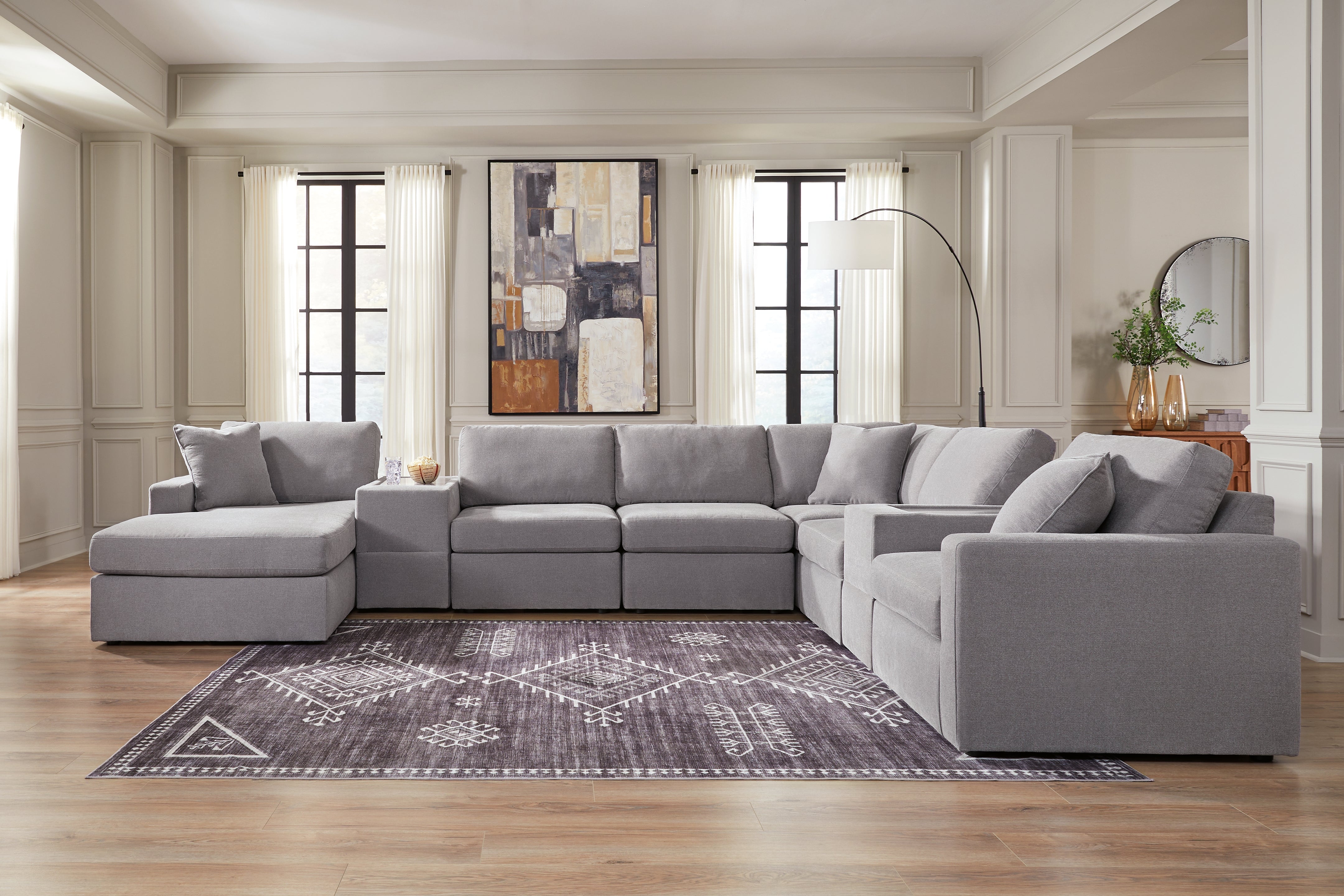 Elite Furniture Outlet - Ashley Furniture - Modmax Sectional - RAF 8-Piece Sectional with Chaise / Granite - 92104S43