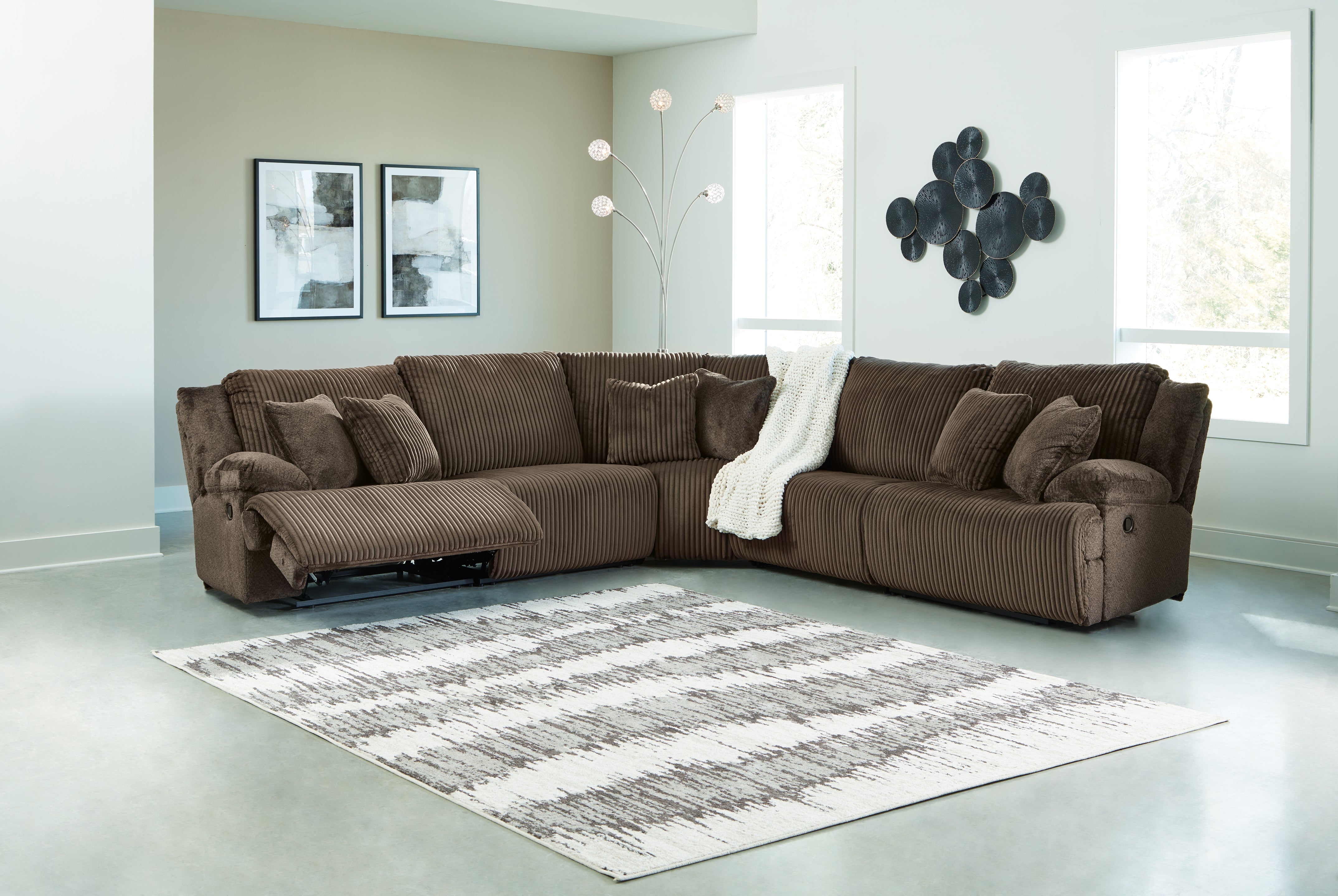 Elite Furniture Outlet - Ashley Furniture - Top Tier Sectional - 5-Piece Reclining Sectional / Chocolate - 92705S3