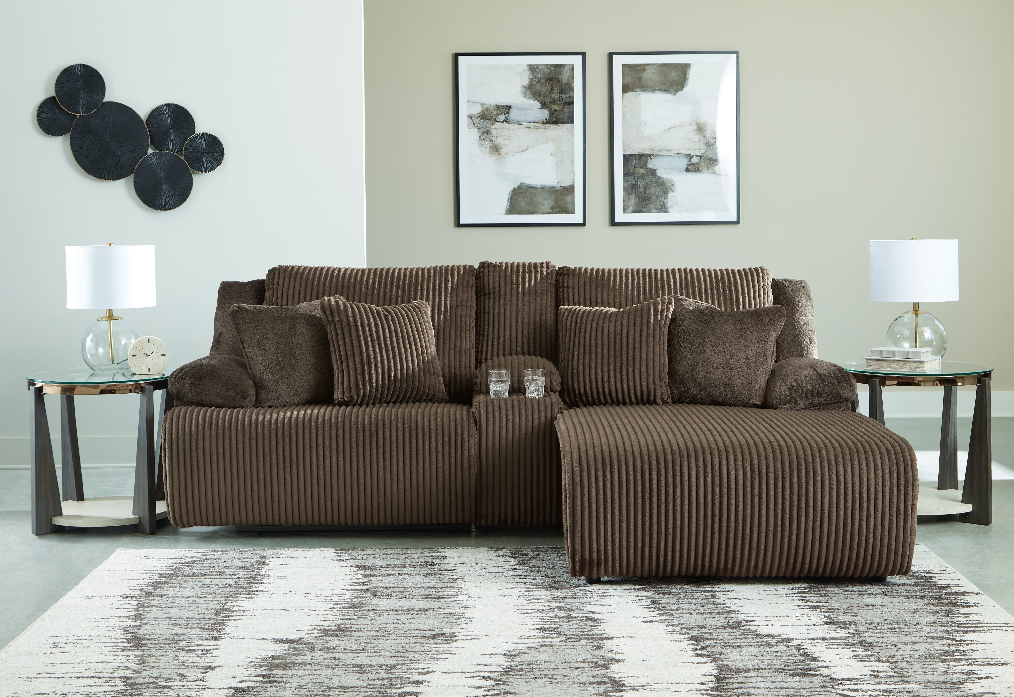 Elite Furniture Outlet - Ashley Furniture - Top Tier Sectional - 3-Piece Reclining Sectional Sofa with Chaise / Chocolate - 92705S4