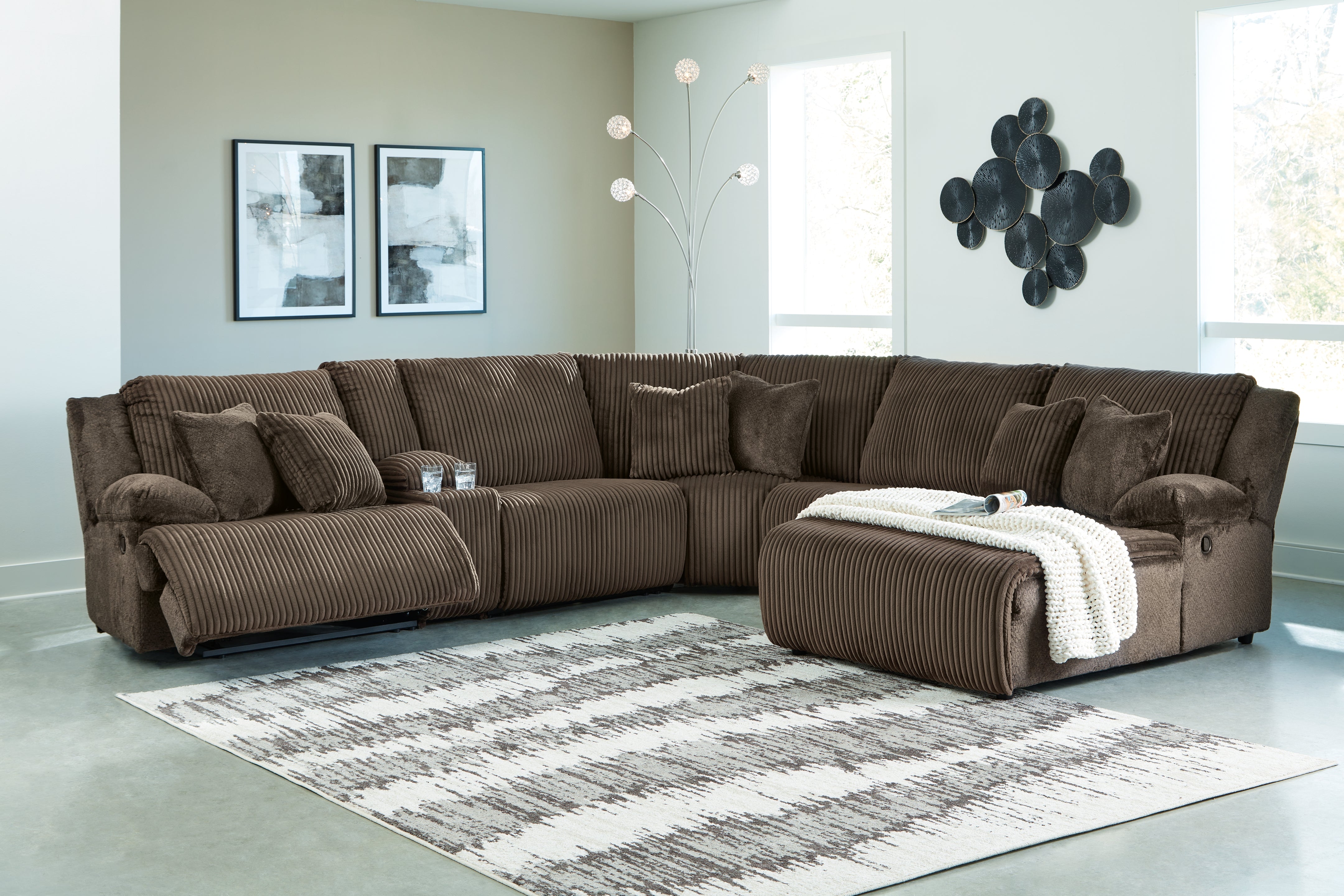 Elite Furniture Outlet - Ashley Furniture - Top Tier Sectional - 6-Piece Reclining Sectional with Chaise / Chocolate - 92705S1