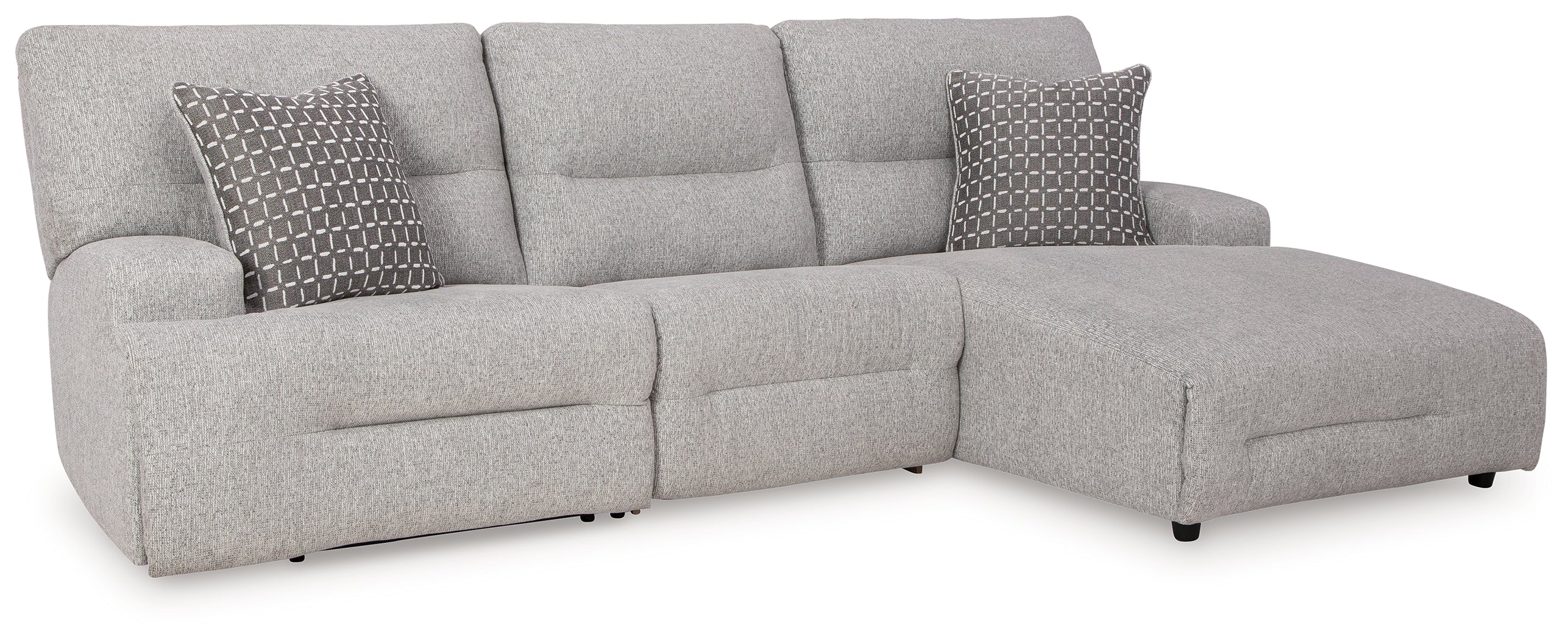 Elite Furniture Outlet - Ashley Furniture - Acklen Place Sectional - 3-Piece Power Reclining Sectional / Pewter - 93605S6