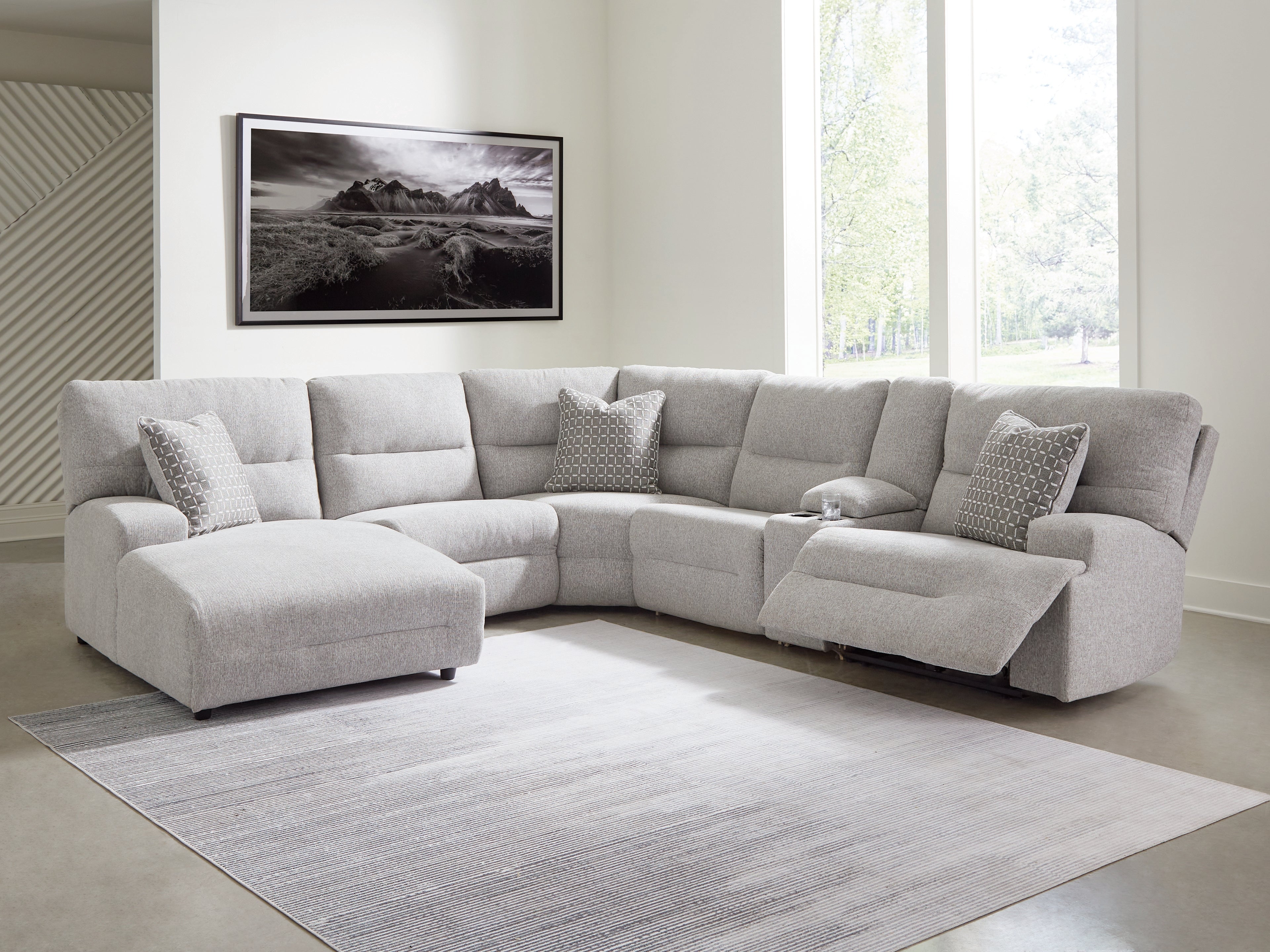 Elite Furniture Outlet - Ashley Furniture - Acklen Place Sectional - 6-Piece Power Reclining Sectional with Chaise / Pewter - 93605S2