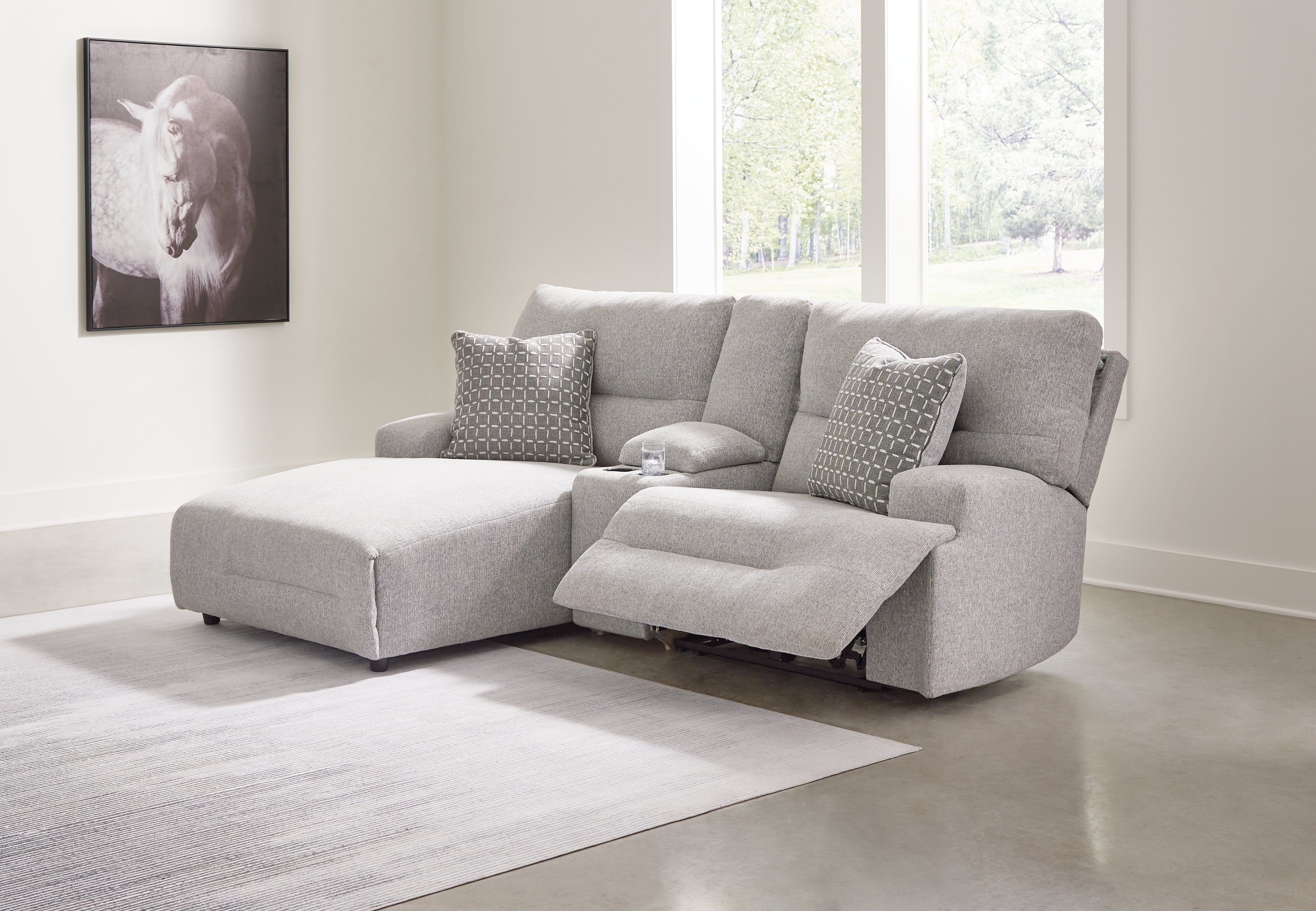 Elite Furniture Outlet - Ashley Furniture - Acklen Place Sectional - 3-Piece Power Reclining Sectional Sofa with Chaise / Pewter - 93605S5