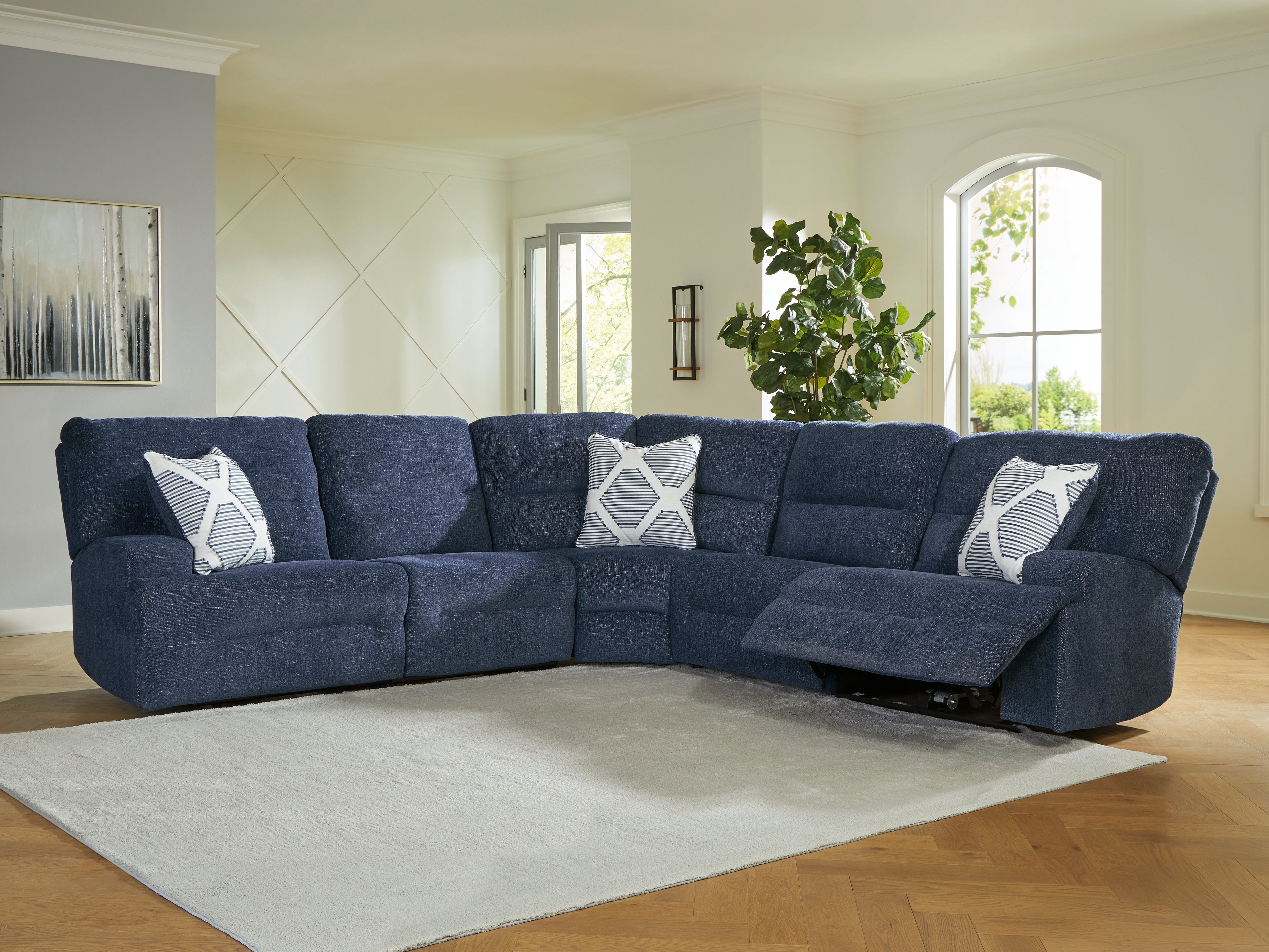 Elite Furniture Outlet - Ashley Furniture - Acklen Place Sectional - 5-Piece Power Reclining Sectional / Navy - 93607S3