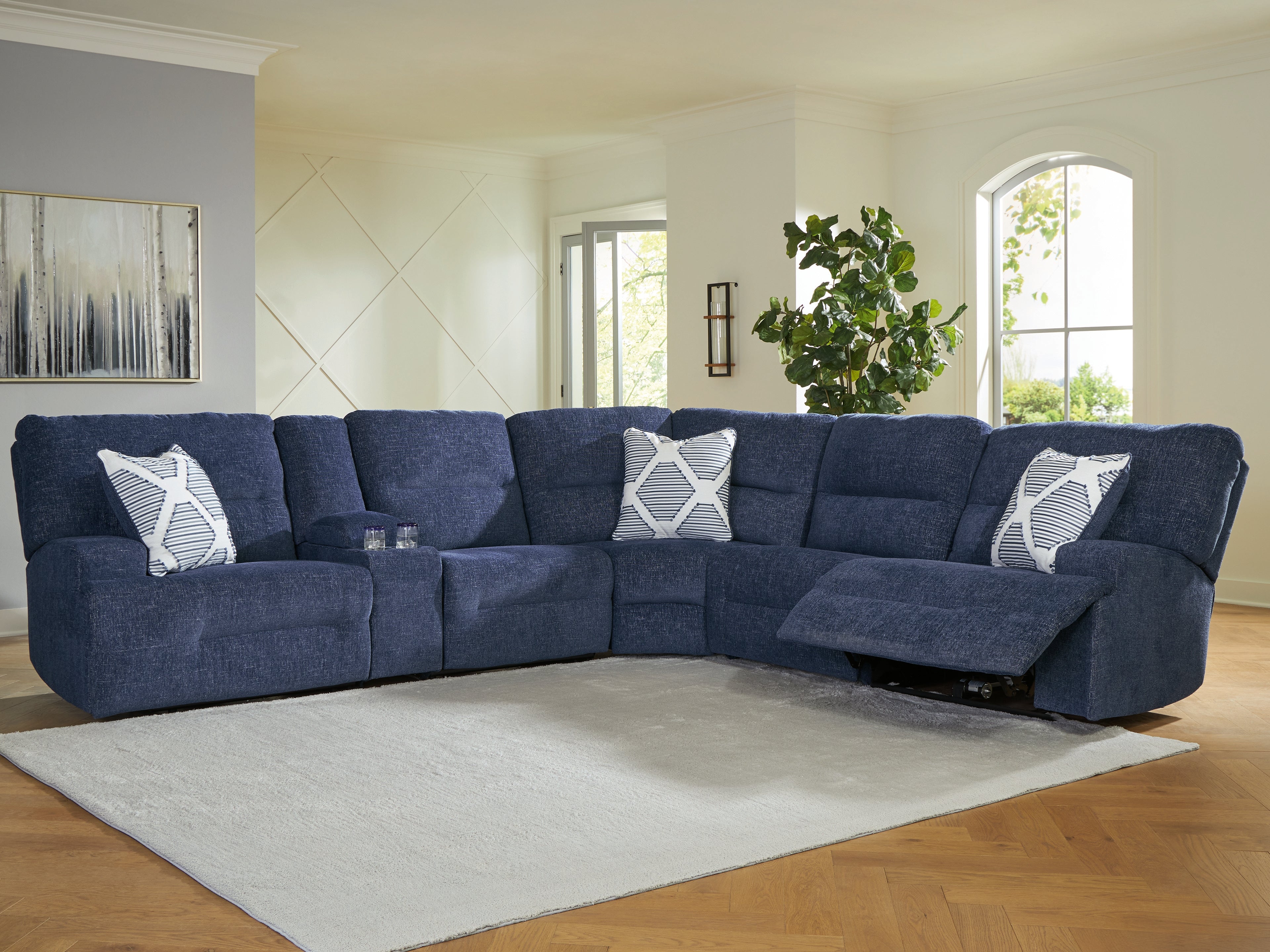 Elite Furniture Outlet - Ashley Furniture - Acklen Place Sectional - 6-Piece Power Reclining Sectional / Navy - 93607S15