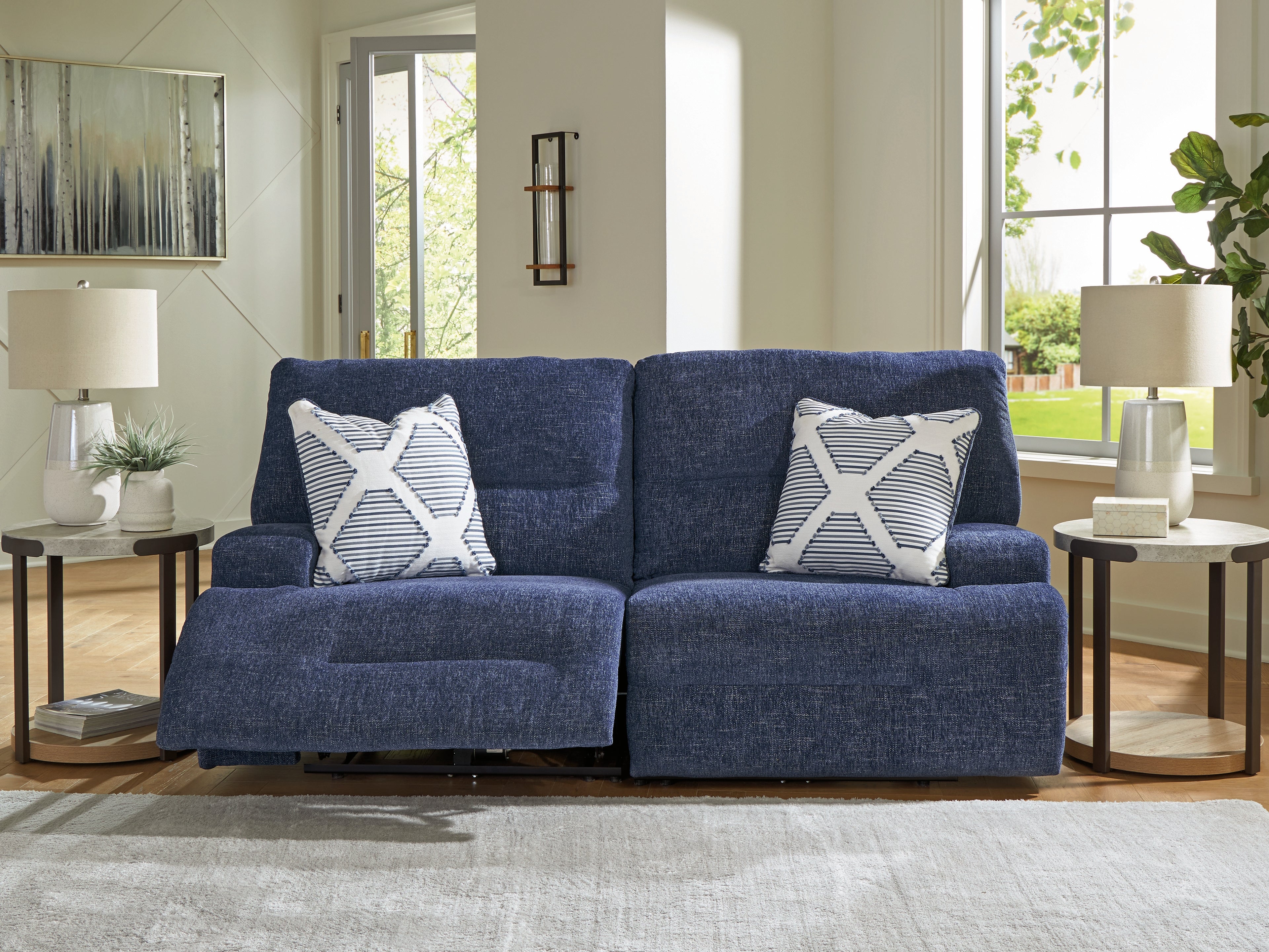 Elite Furniture Outlet - Ashley Furniture - Acklen Place Sectional - 2-Piece Power Reclining Sectional / Navy - 93607S16