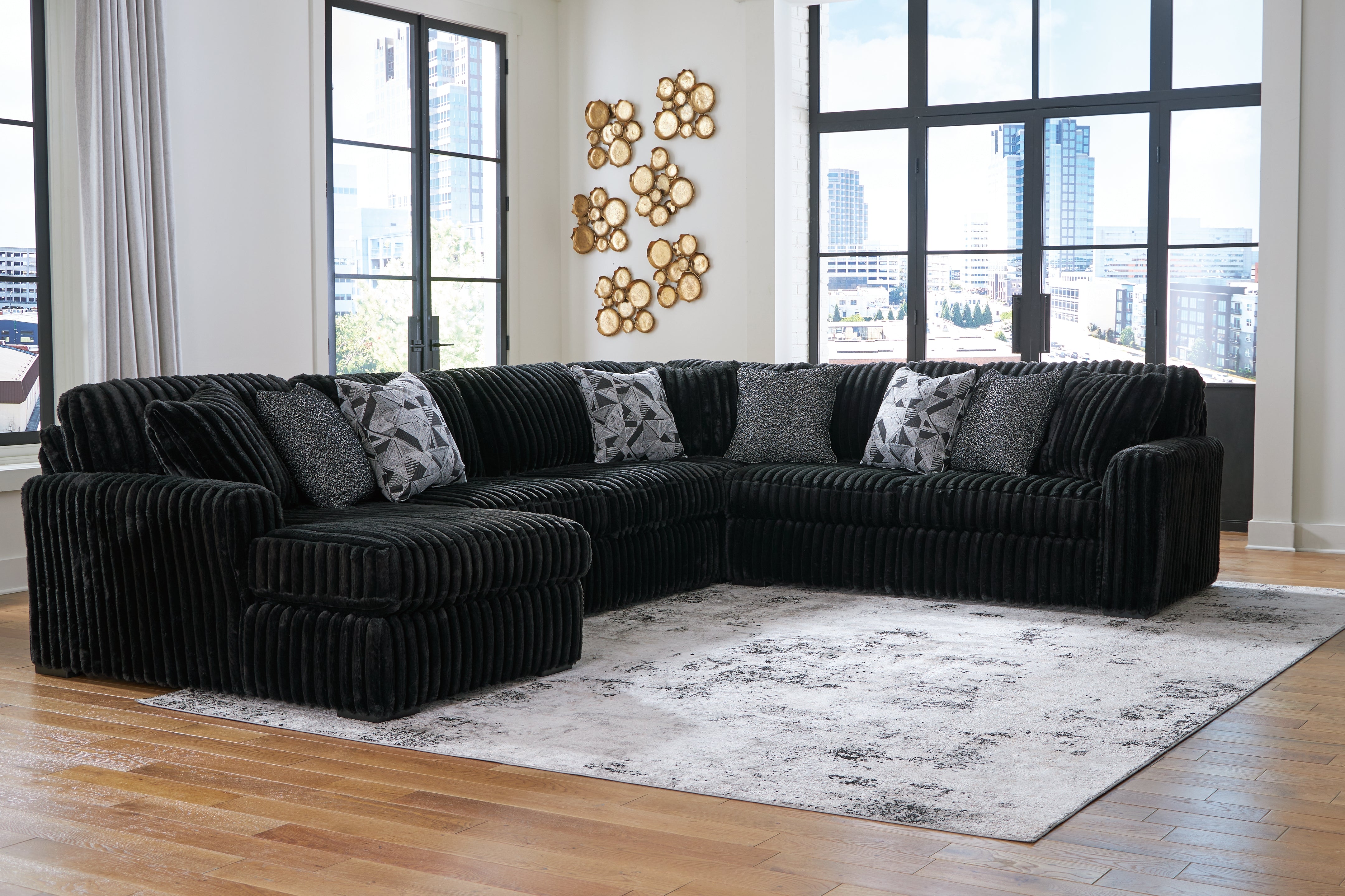 Elite Furniture Outlet - Ashley Furniture - Midnight-Madness Sectional - RAF 4-Piece Sectional with Chaise / Onyx - 98103S4