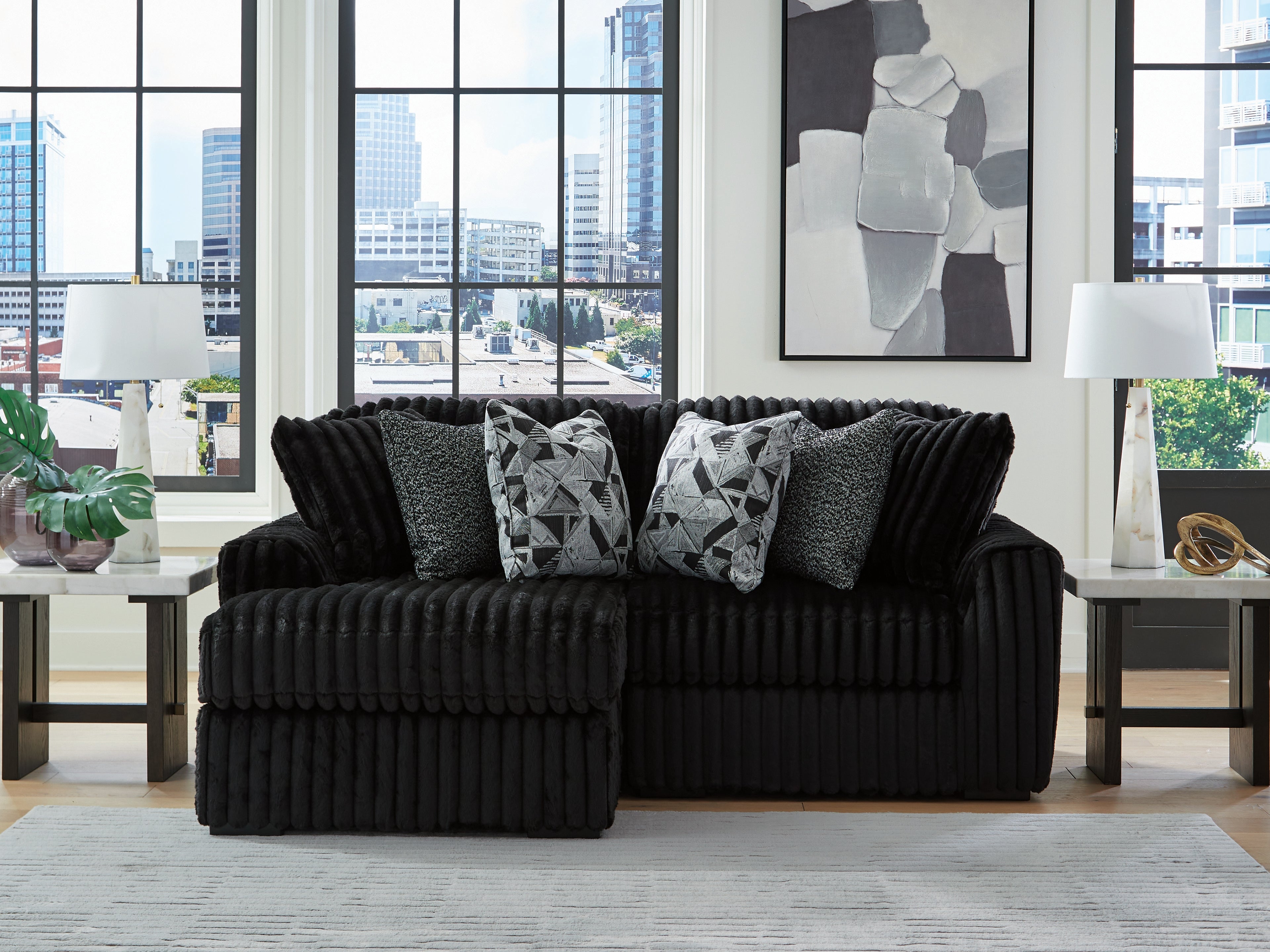 Elite Furniture Outlet - Ashley Furniture - Midnight-Madness Sectional - RAF 2-Piece Sectional with Chaise / Onyx - 98103S13