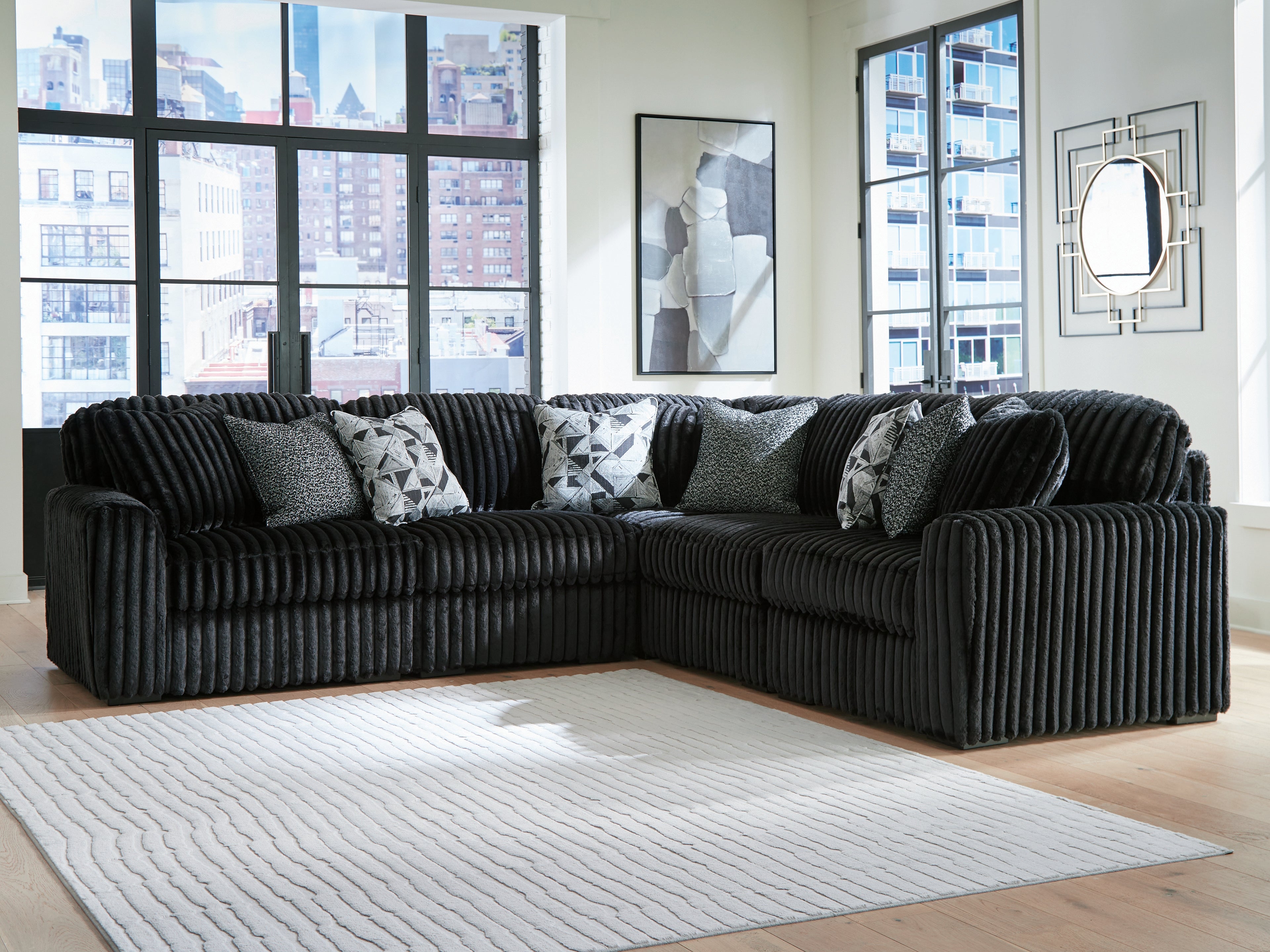 Elite Furniture Outlet - Ashley Furniture - Midnight-Madness Sectional - RAF 5-Piece Sectional / Onyx - 98103S26
