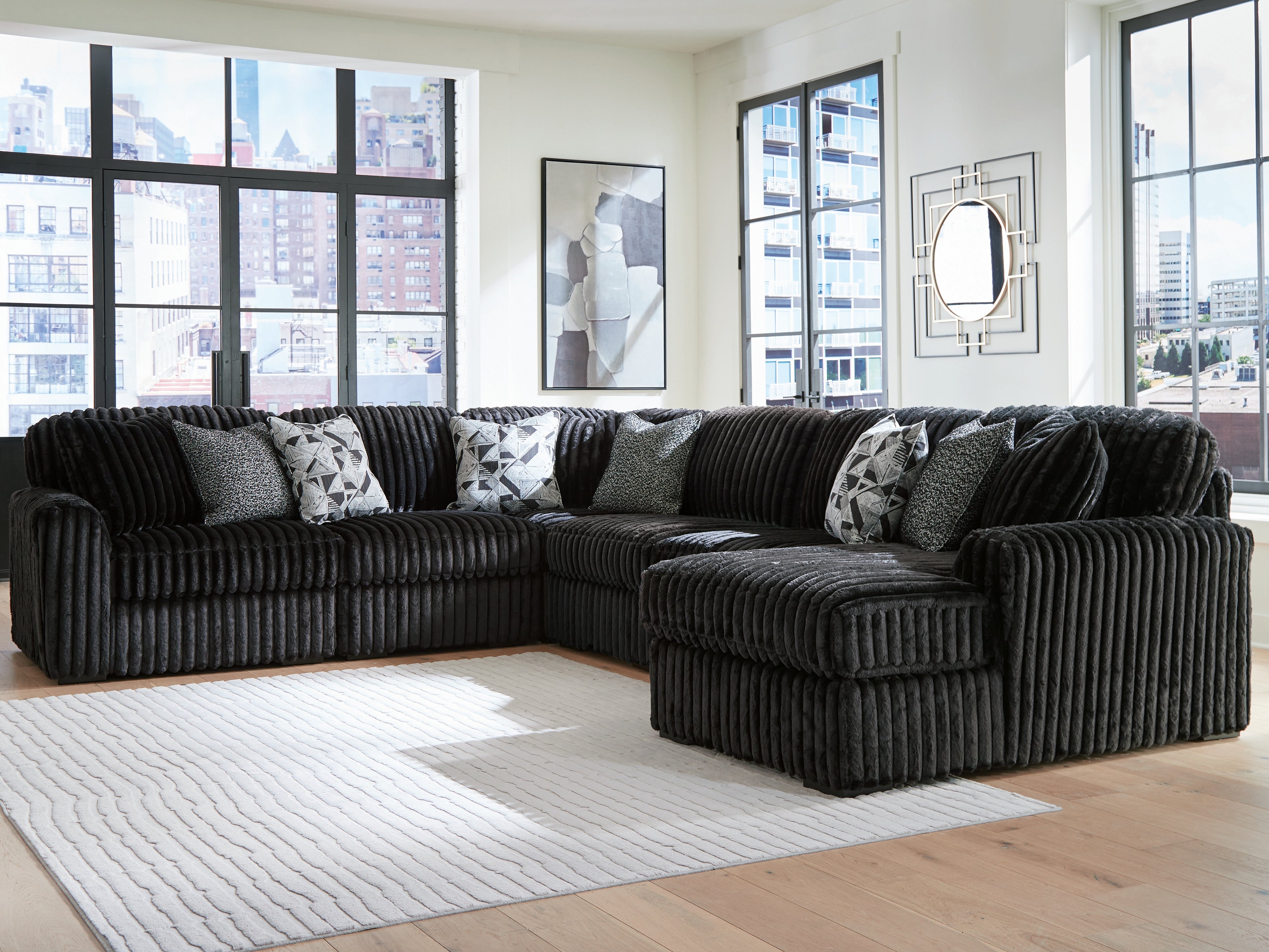 Elite Furniture Outlet - Ashley Furniture - Midnight-Madness Sectional - RAF 6-Piece Sectional with Chaise / Onyx - 98103S24