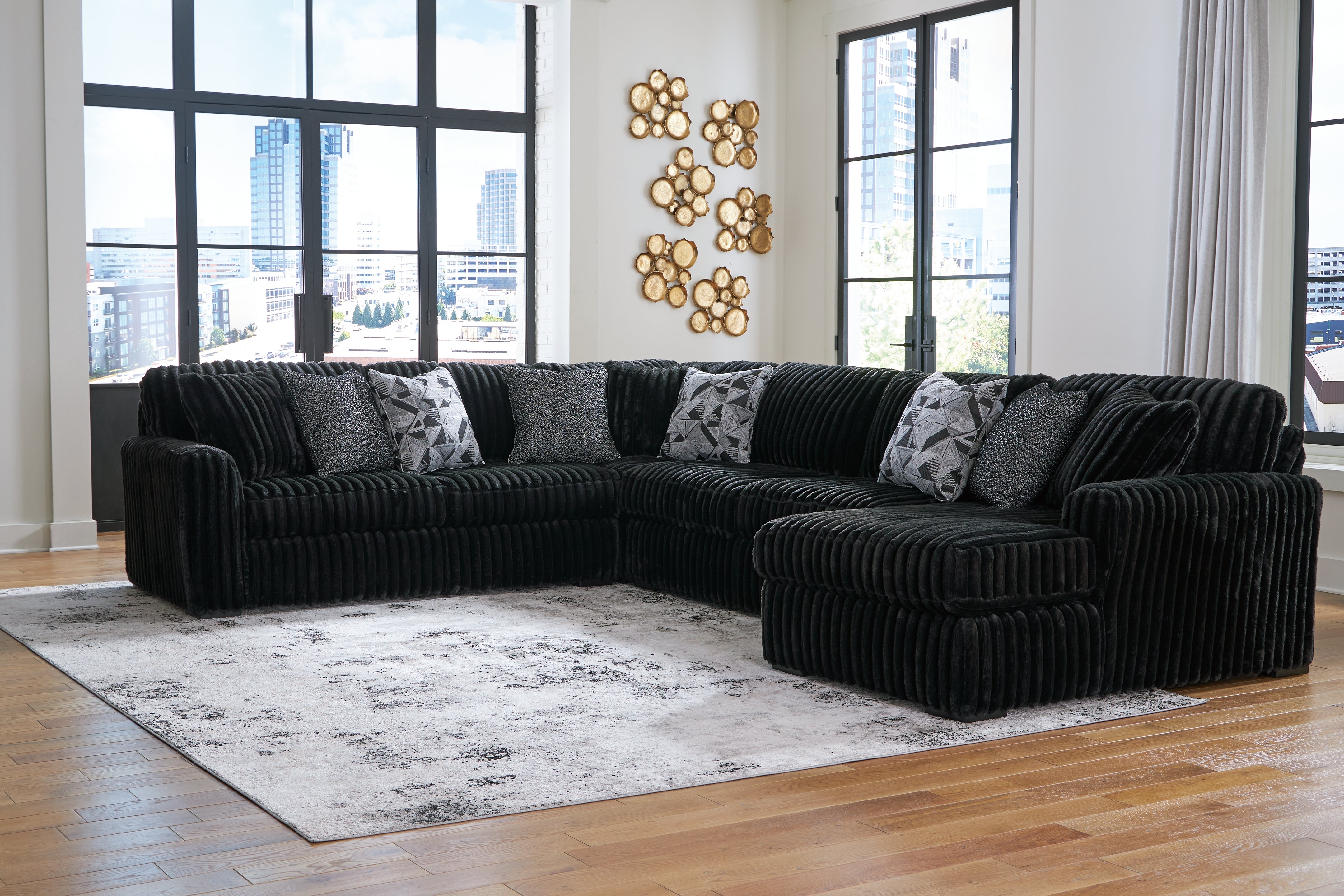 Elite Furniture Outlet - Ashley Furniture - Midnight-Madness Sectional - LAF 4-Piece Sectional with Chaise / Onyx - 98103S3