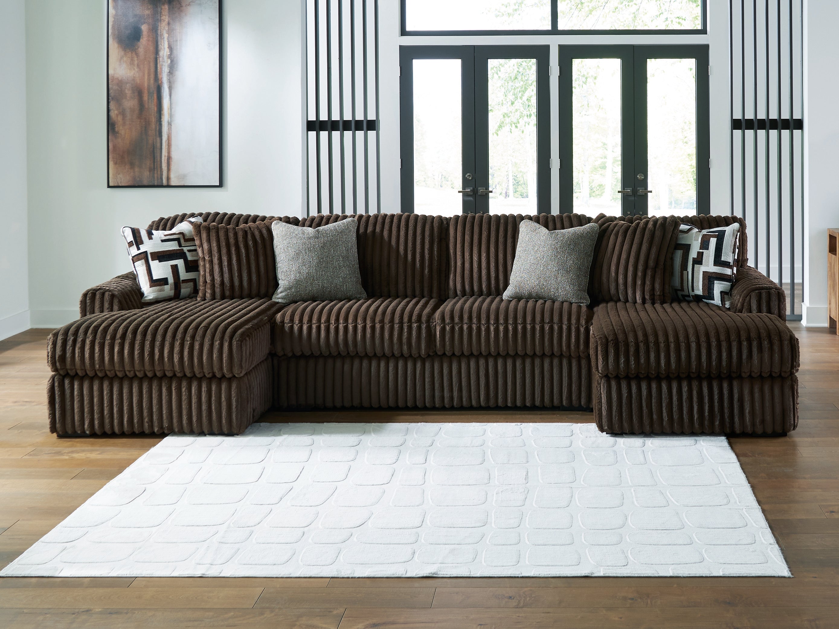 Elite Furniture Outlet - Ashley Furniture - Midnight-Madness Sectional - RAF 3-Piece Sectional with Chaise / Chocolate - 98104S5