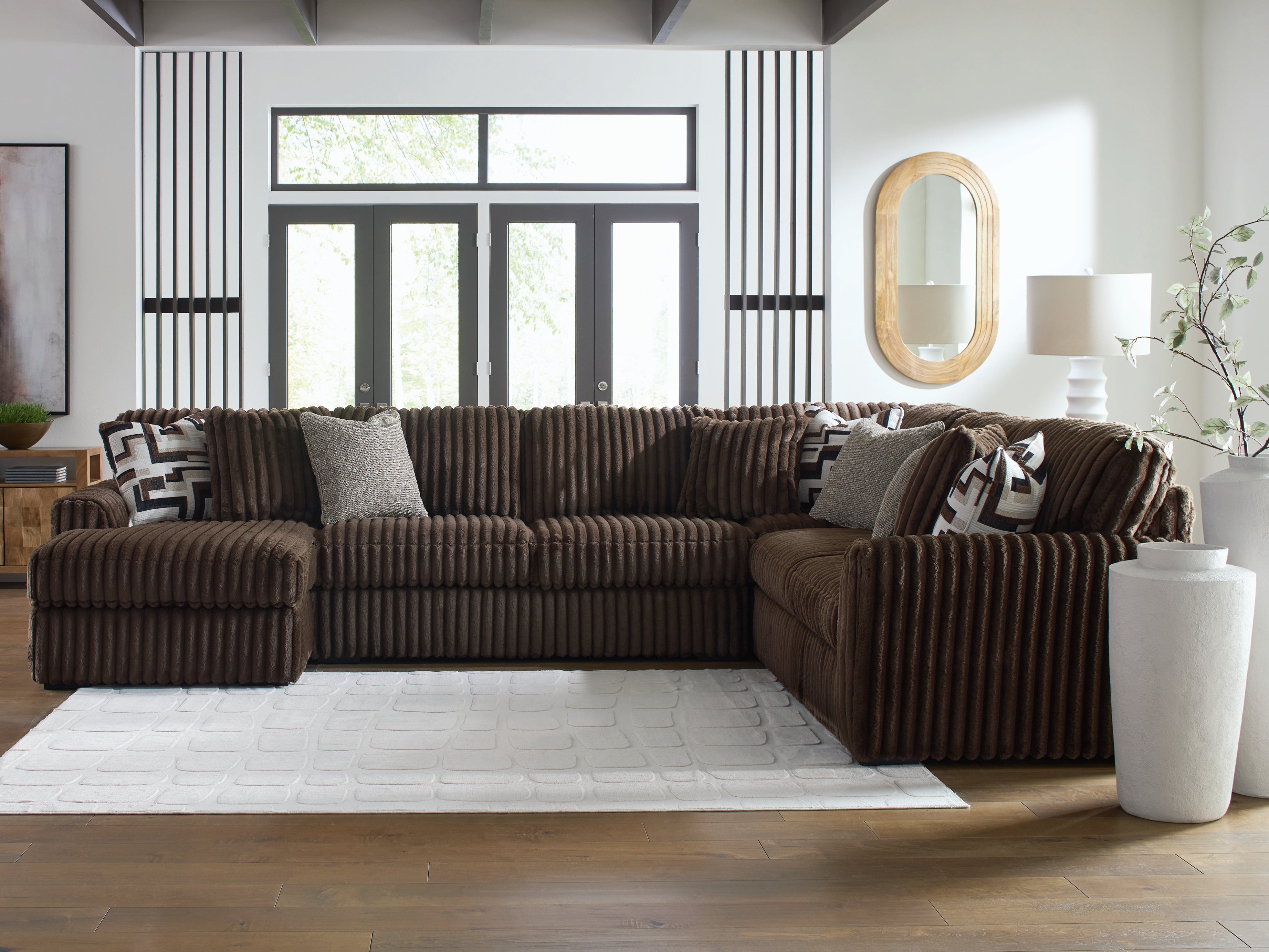 Elite Furniture Outlet - Ashley Furniture - Midnight-Madness Sectional - RAF 4-Piece Sectional with Chaise / Chocolate - 98104S4