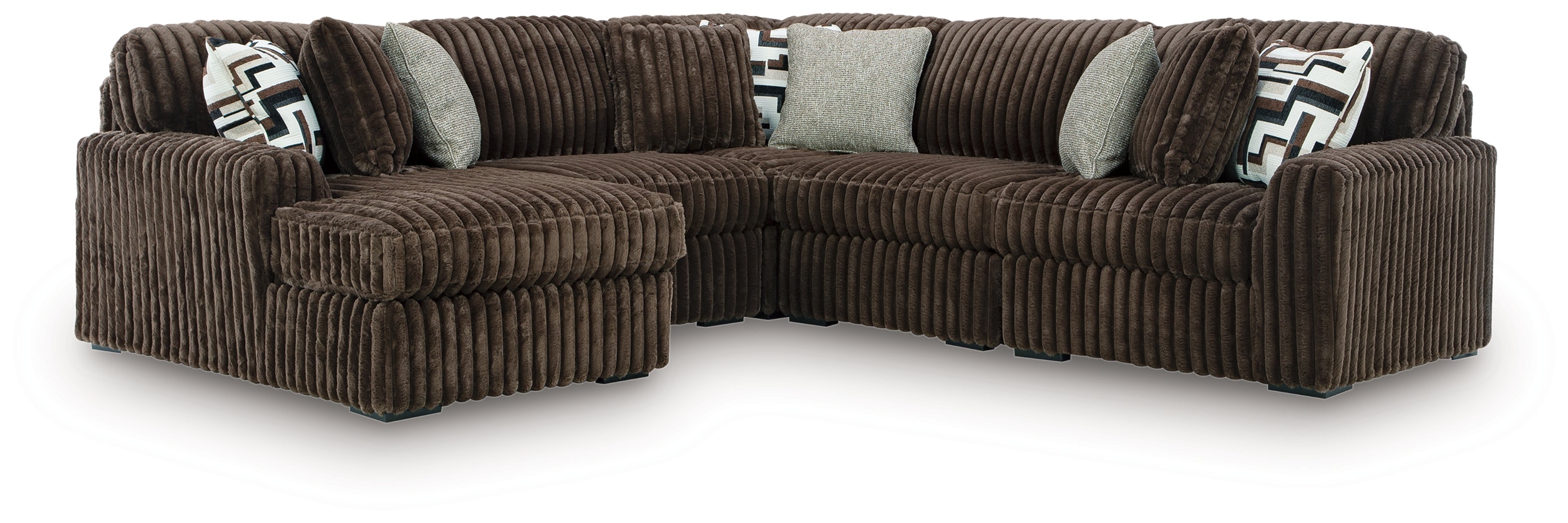 Elite Furniture Outlet - Ashley Furniture - Midnight-Madness Sectional - RAF 5-Piece Sectional with Chaise / Chocolate - 98104S21