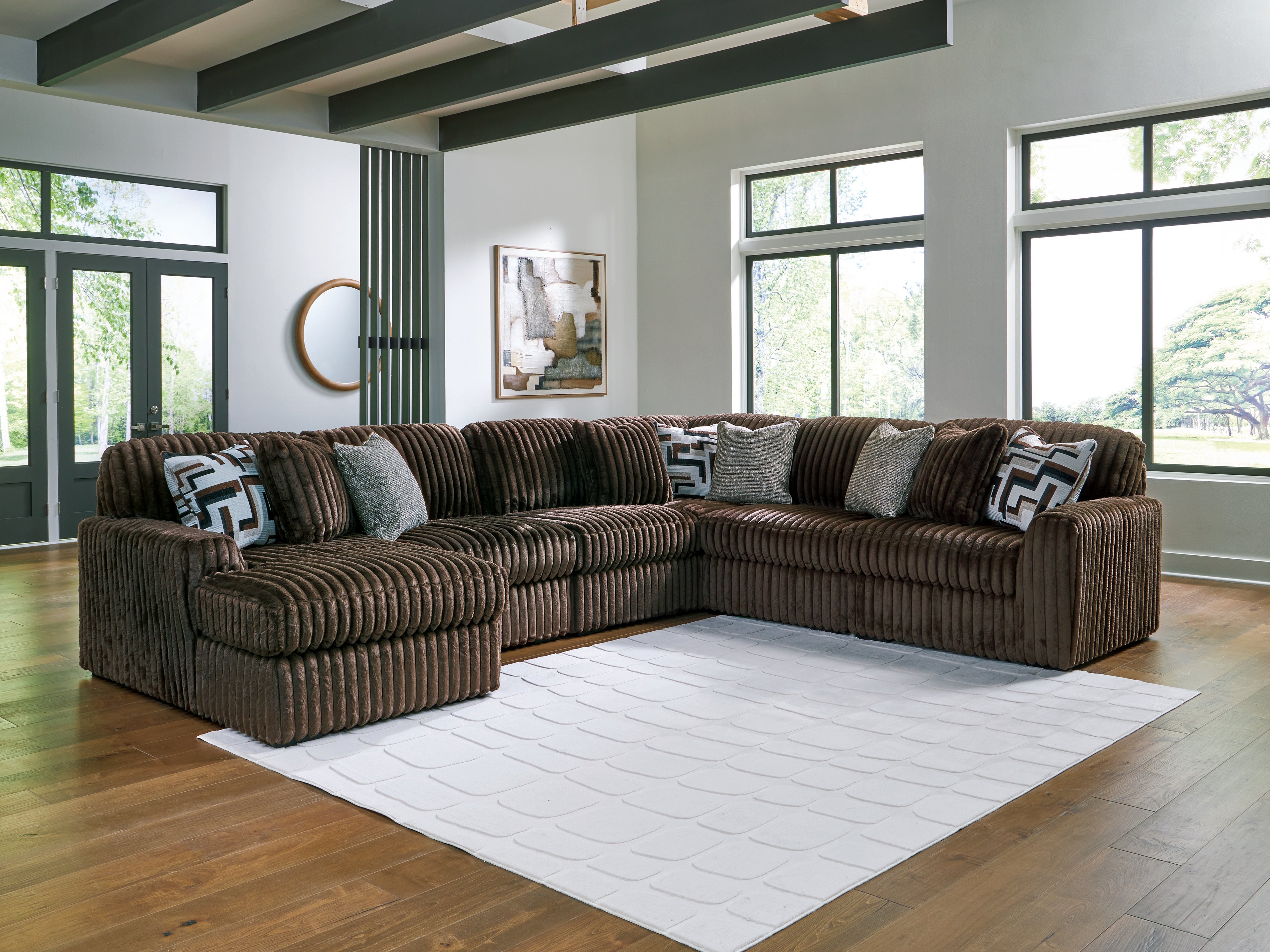 Elite Furniture Outlet - Ashley Furniture - Midnight-Madness Sectional - RAF 6-Piece Sectional with Chaise / Chocolate - 98104S23