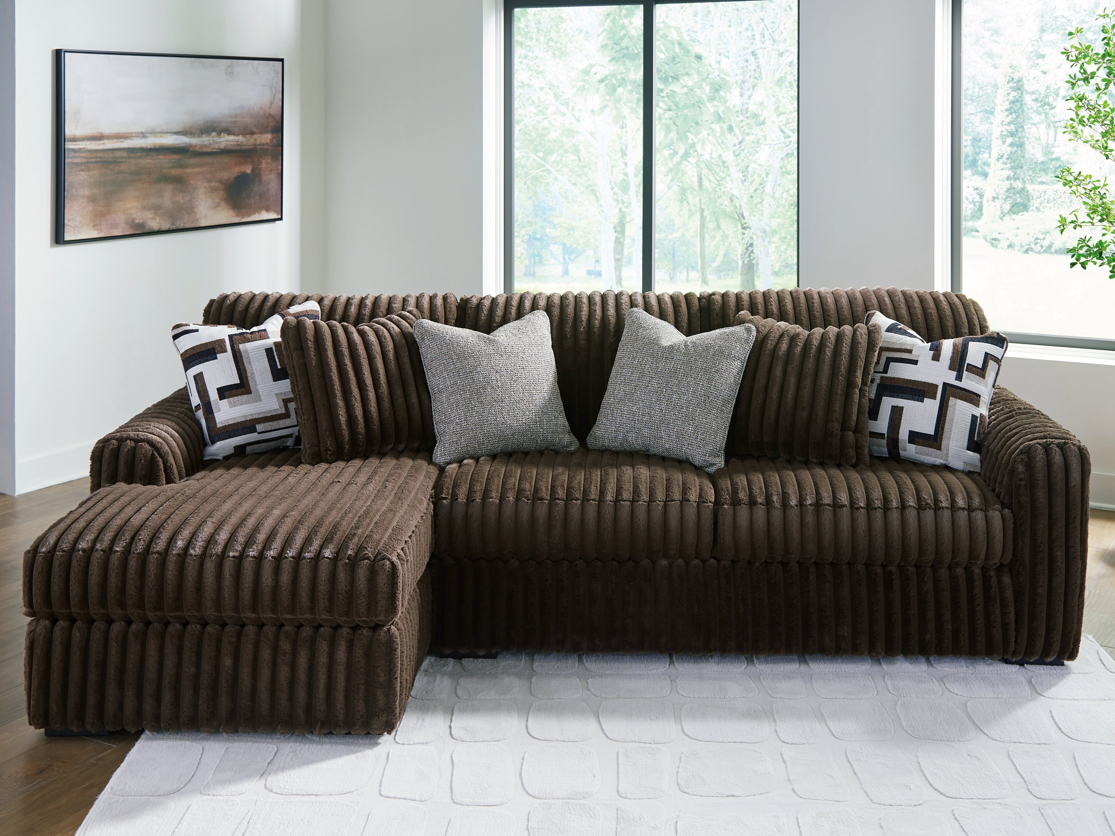 Elite Furniture Outlet - Ashley Furniture - Midnight-Madness Sectional - RAF 2-Piece Sectional Sofa with Chaise / Chocolate - 98104S1