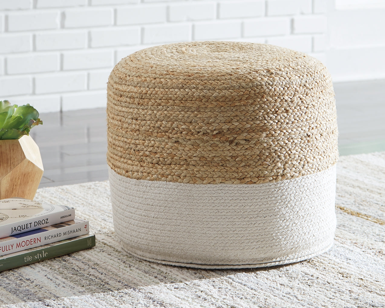 Elite Furniture Outlet - Ashley Furniture - Sweed Valley Pouf - Pouf / Natural/White - A1000420