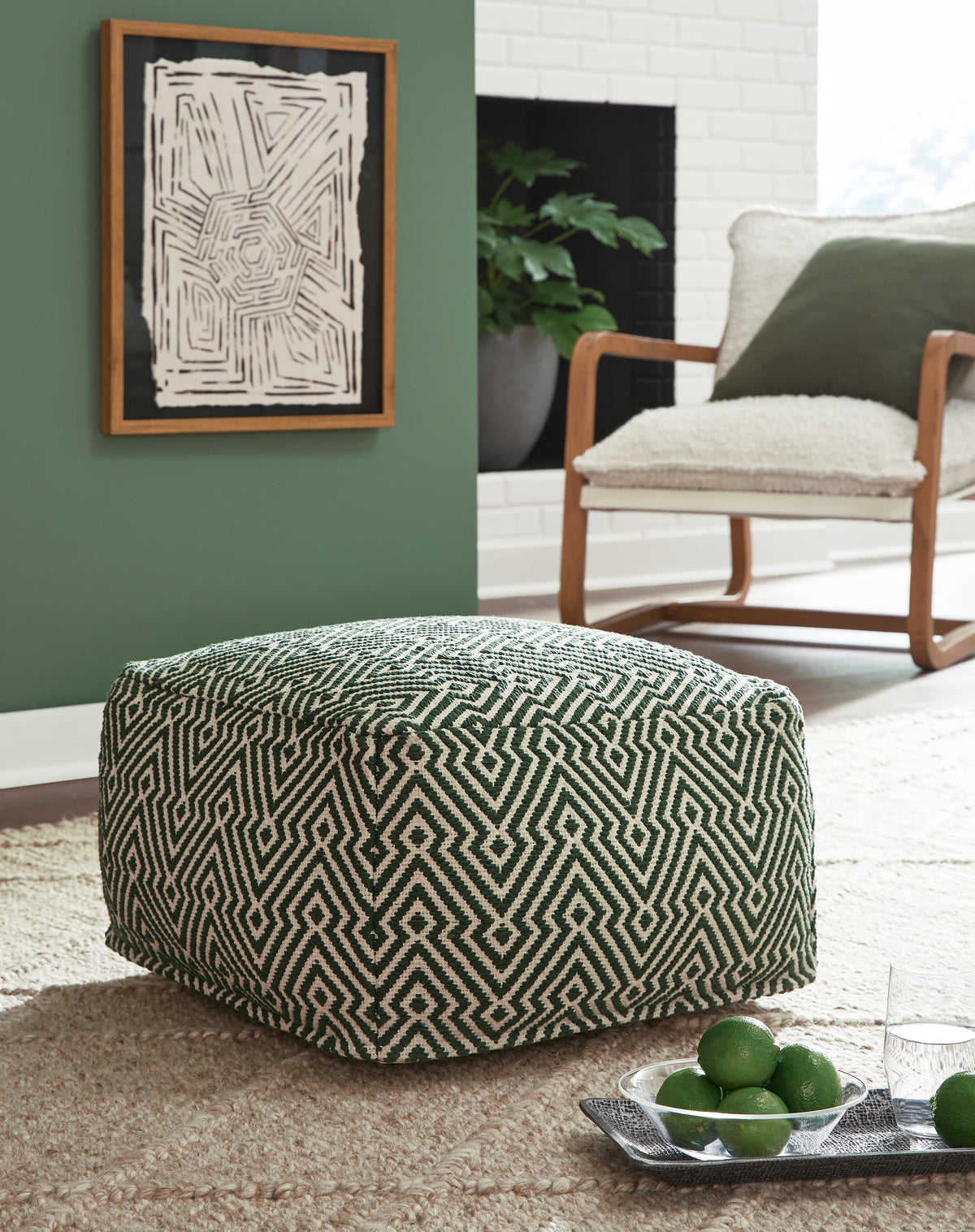 Elite Furniture Outlet - Ashley Furniture - Abacy Pouf - Pouf / Green/Ivory - A1001053