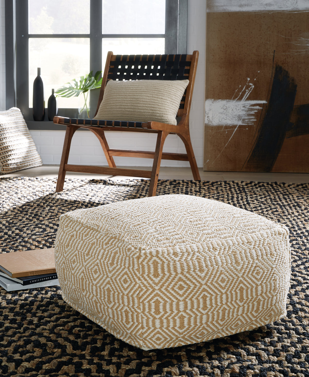 Elite Furniture Outlet - Ashley Furniture - Adamont Pouf - Pouf / Tan/Ivory - A1001059
